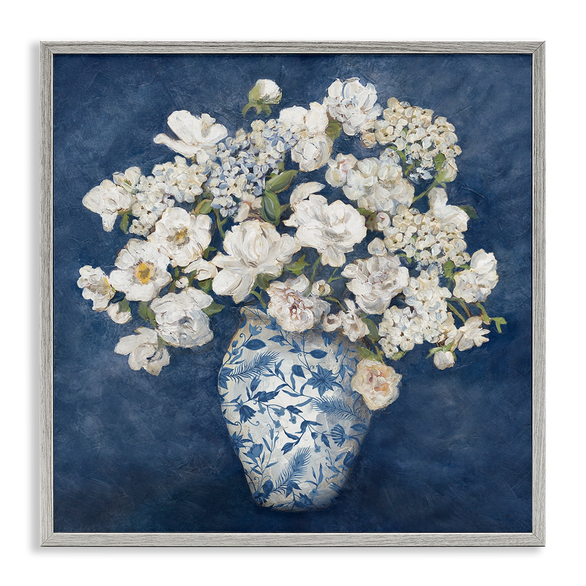 Stupell Industries Classic Blue Chinoiserie Vase Gray Framed Giclee Art, design by Charlene Olson