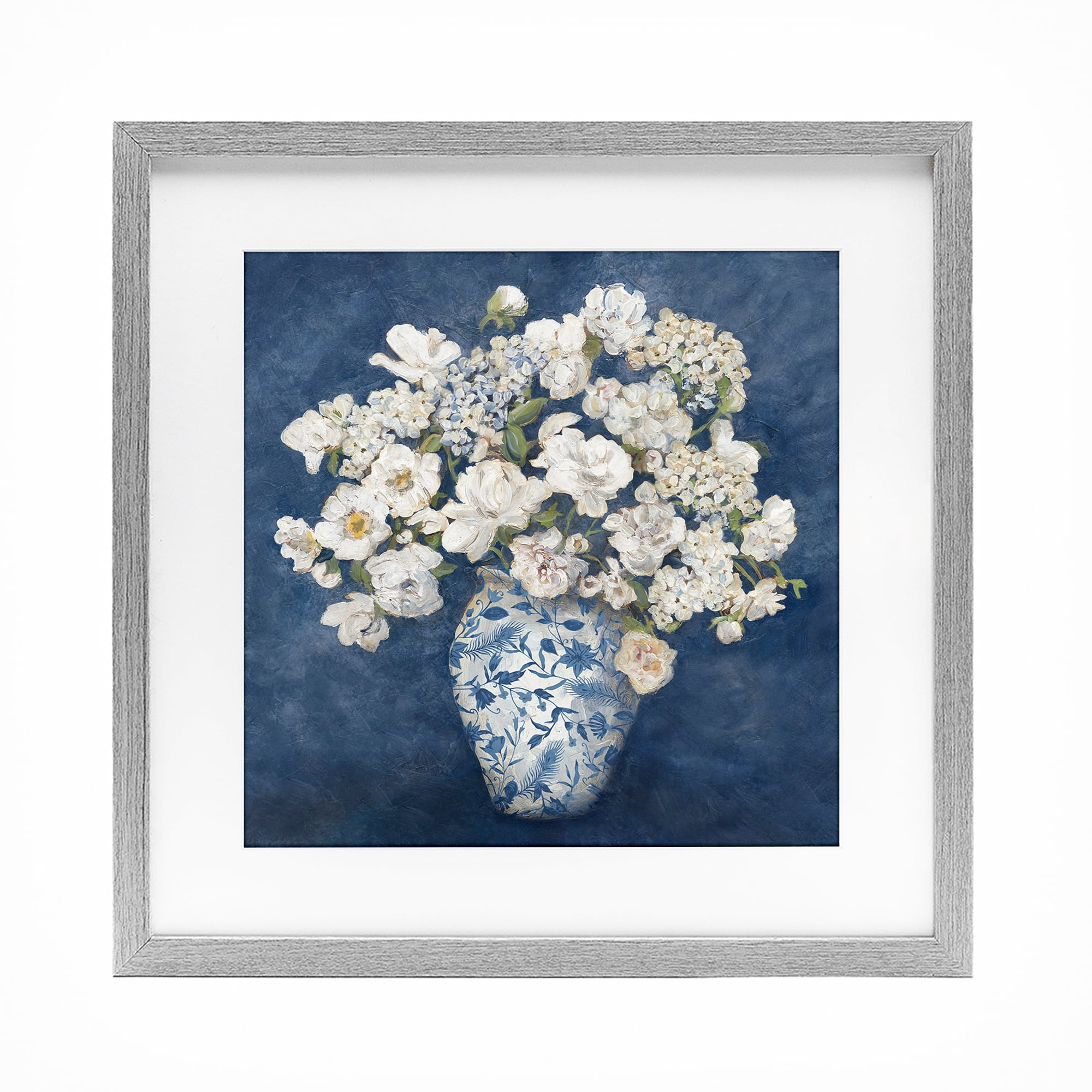 Stupell Industries Classic Blue Chinoiserie Vase Gray Framed Print Under Glass, design by Charlene Olson