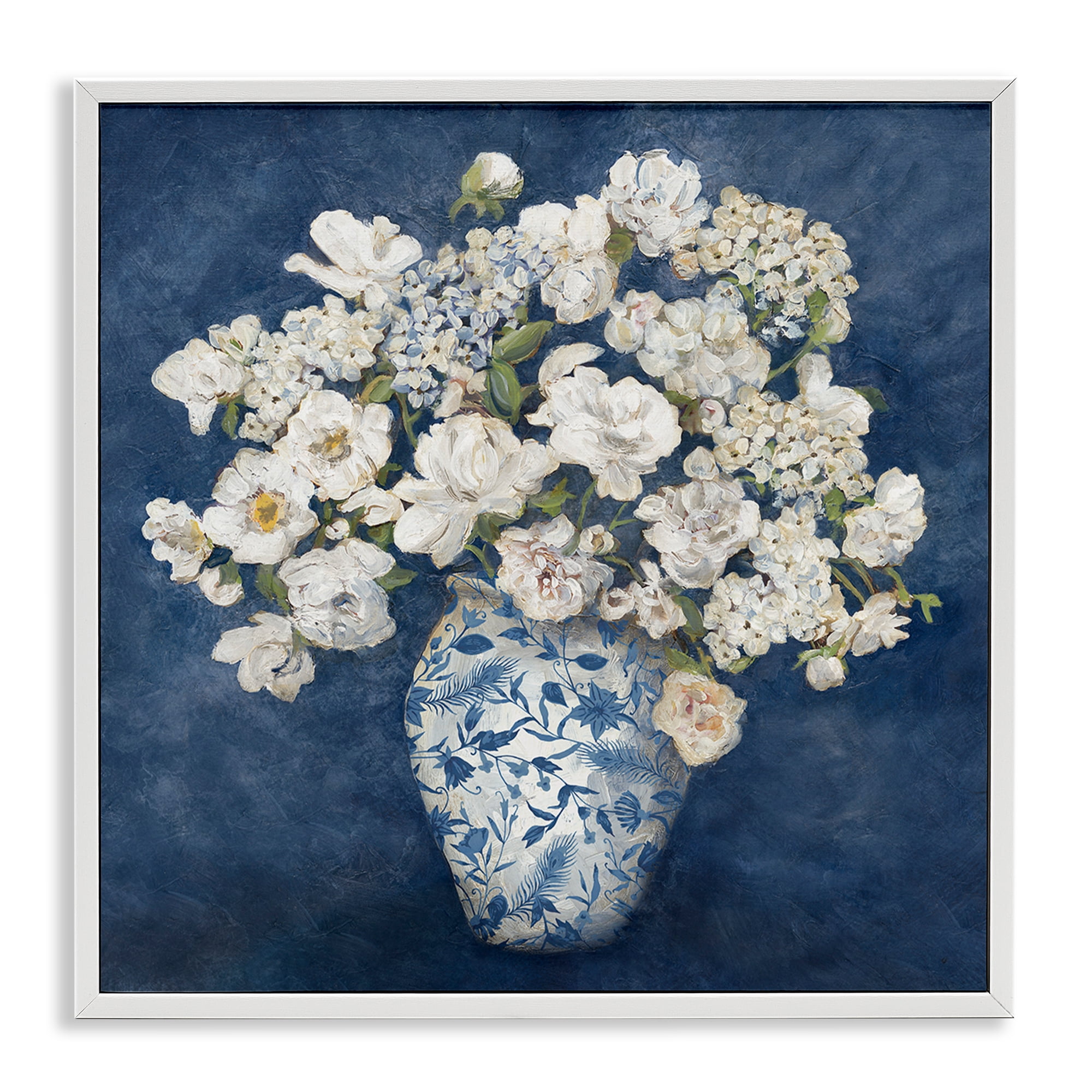 Stupell Industries Classic Blue Chinoiserie Vase White Framed Giclee Art, design by Charlene Olson