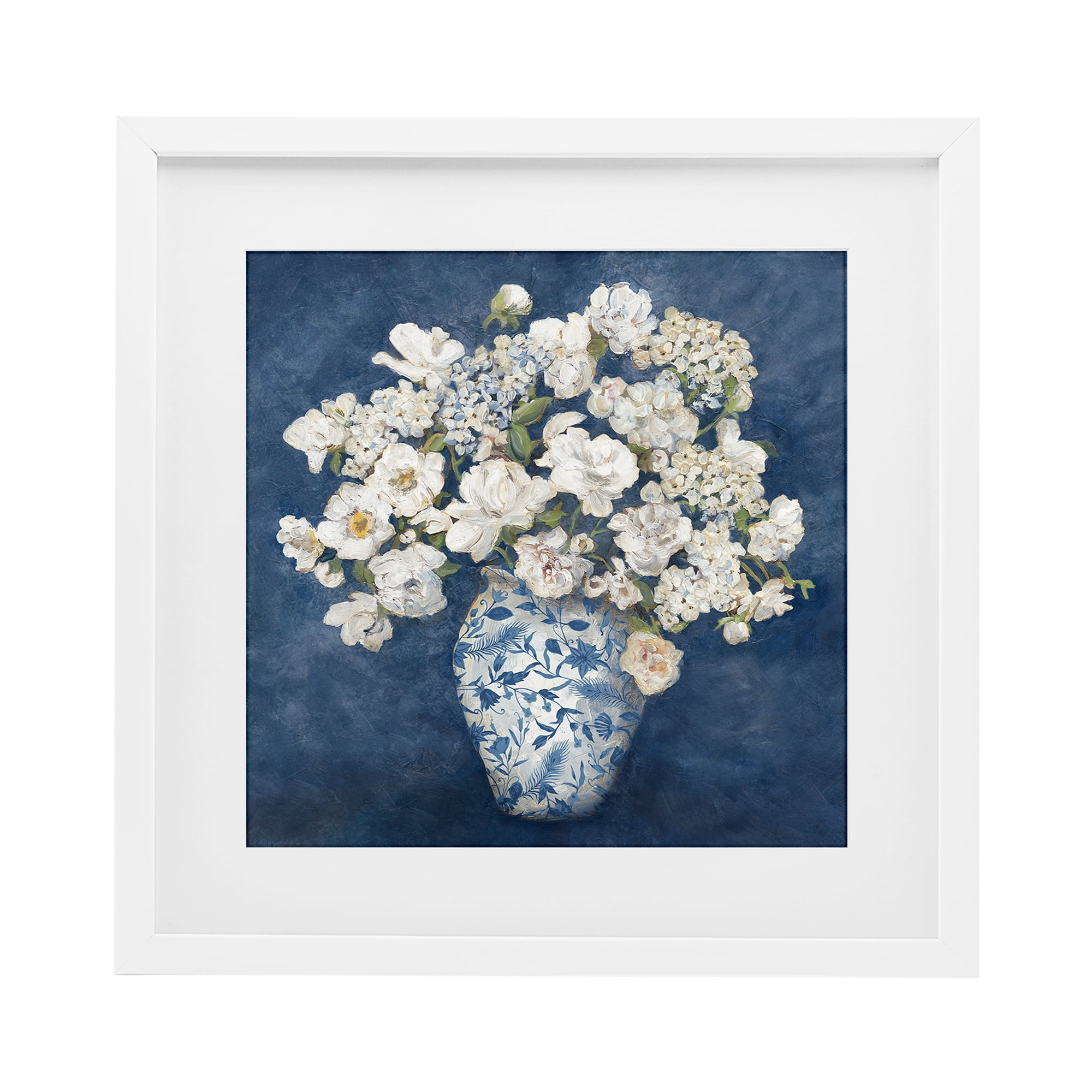 Stupell Industries Classic Blue Chinoiserie Vase White Framed Print Under Glass, design by Charlene Olson