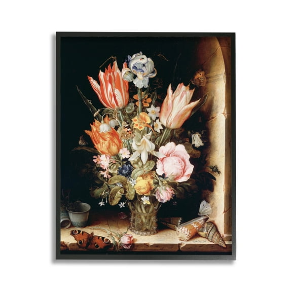 Stupell Industries Classic Bouquet Still Life Botanical & Floral Painting Black Framed Art Print Wall Art, 11 x 14