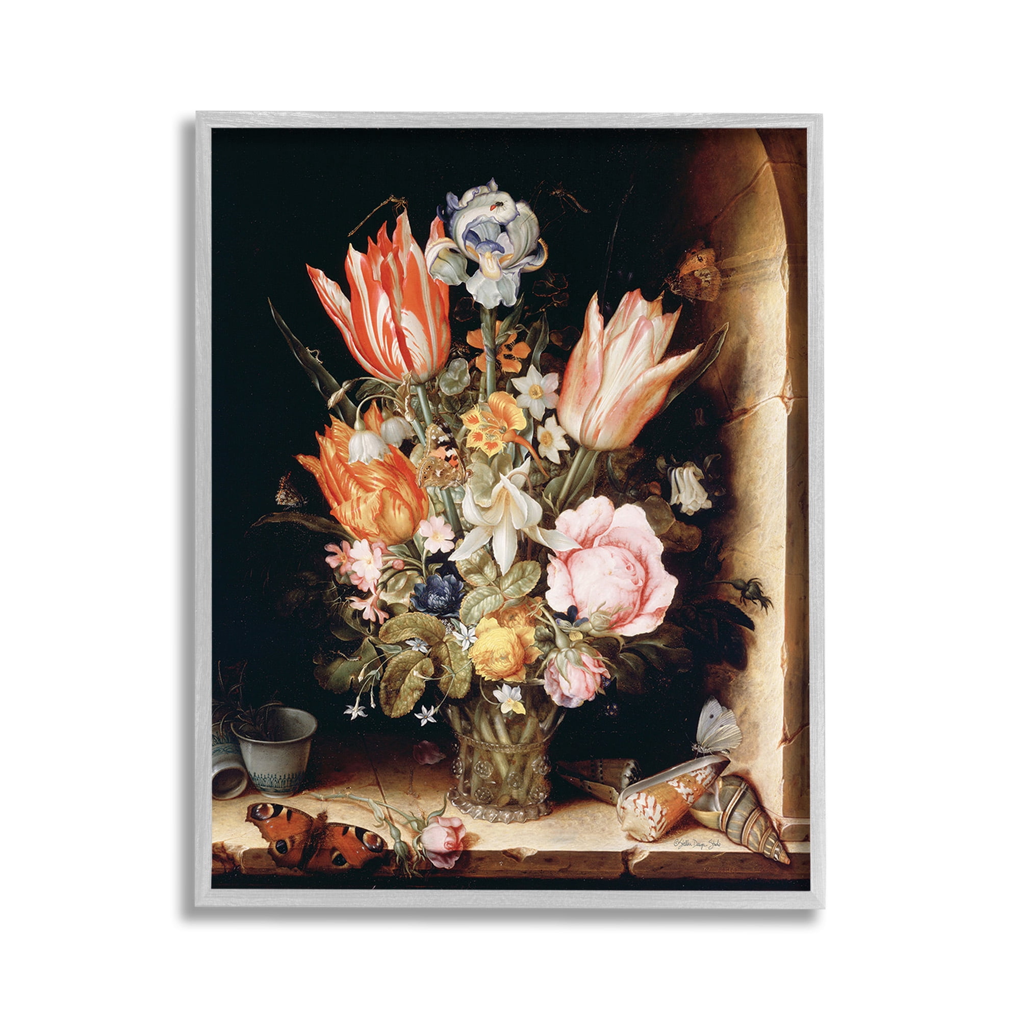 Stupell Industries Classic Bouquet Still Life Botanical & Floral Painting Gray Framed Art Print Wall Art, 11 x 14