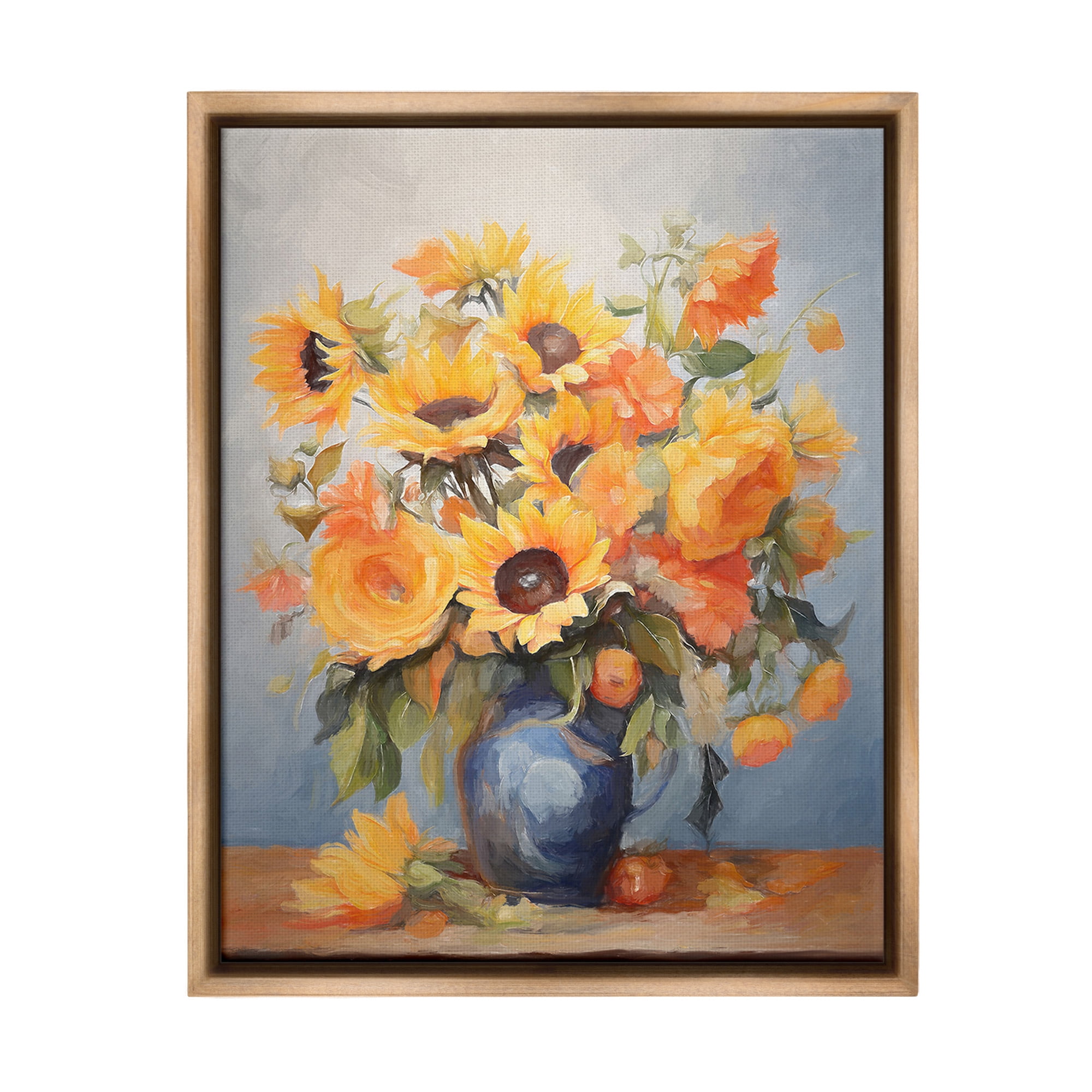Stupell Industries Classic Bouquet in Vase Botanical & Floral Painting Brown Floater Framed Canvas Art Print Wall Art, 25 x 31