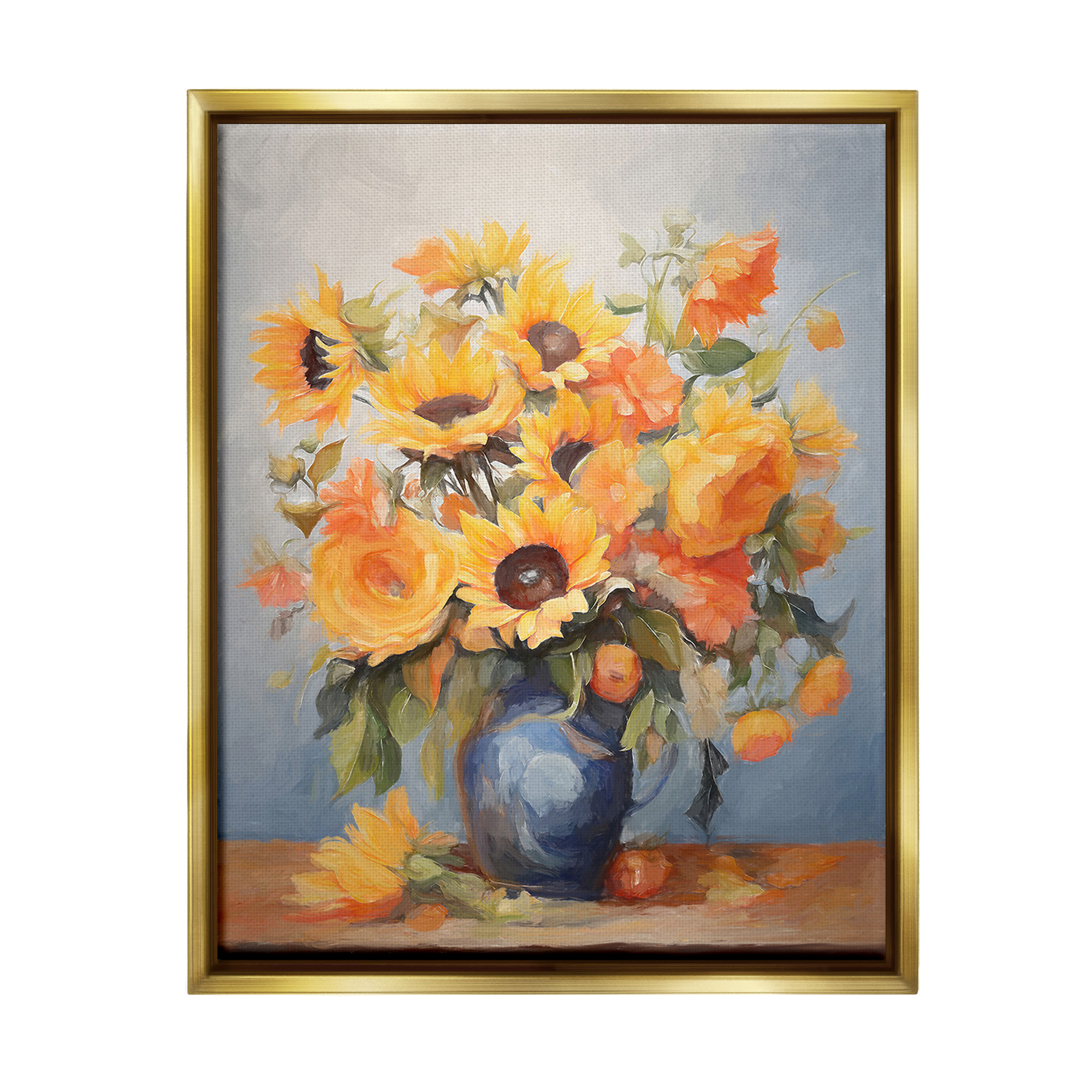 Stupell Industries Classic Bouquet in Vase Botanical & Floral Painting Gold Floater Framed Canvas Art Print Wall Art, 25 x 31