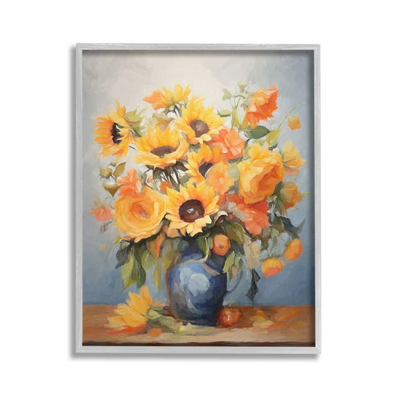 Stupell Industries Classic Bouquet in Vase Botanical & Floral Painting Gray Framed Art Print Wall Art, 11 x 14