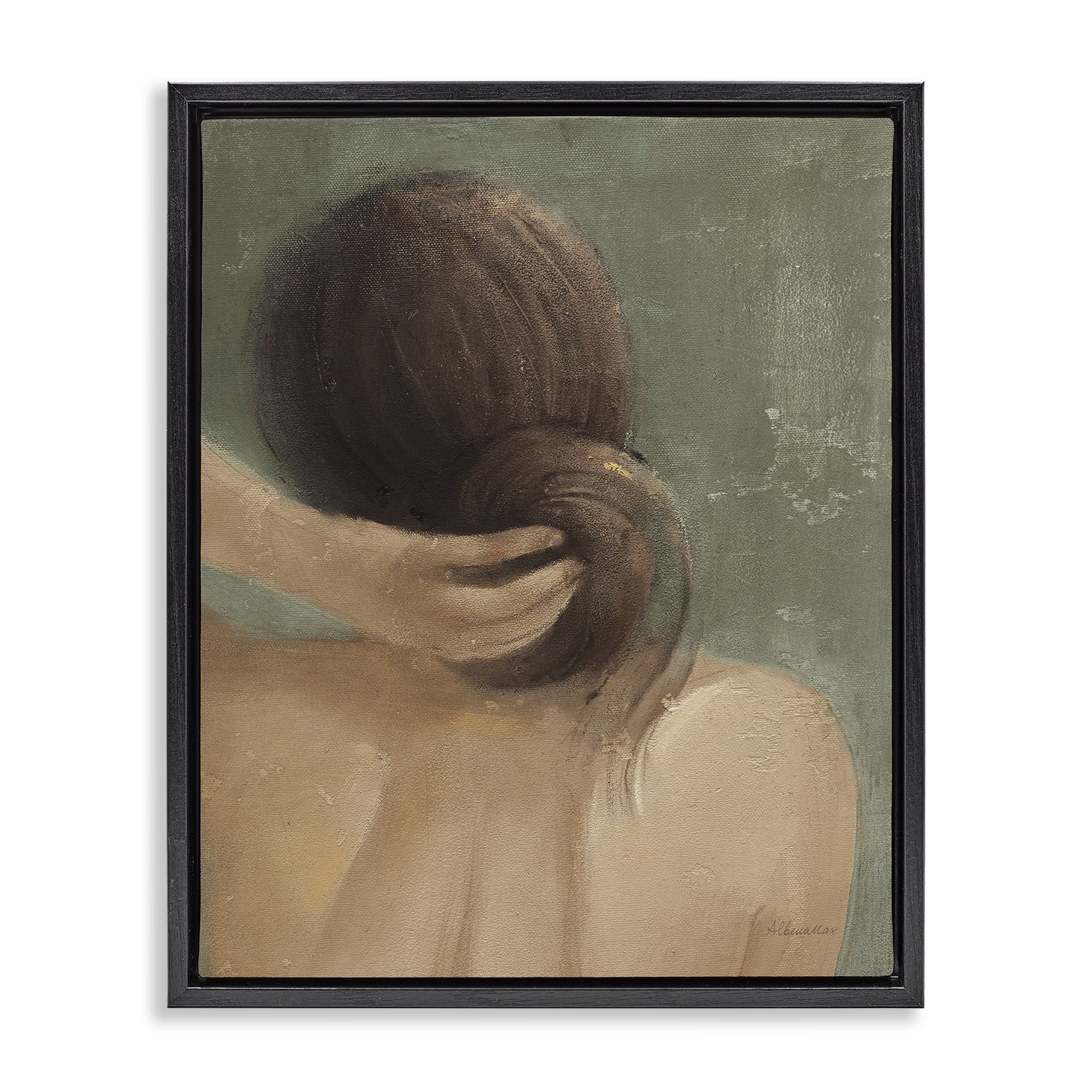 Stupell Industries Classic Brunette Woman Novelty Painting Black Floater Framed Art Print Wall Art, 17 x 21