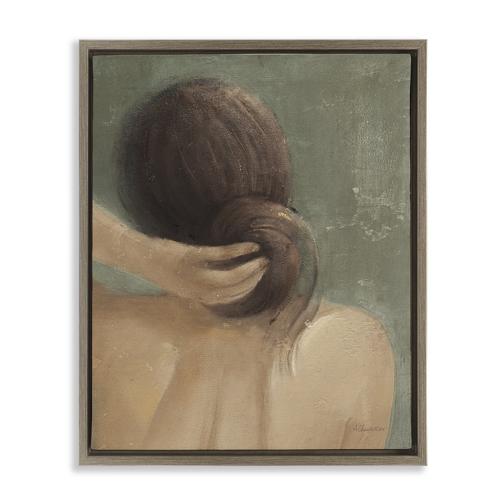 Stupell Industries Classic Brunette Woman Novelty Painting Brown Floater Framed Art Print Wall Art, 17 x 21