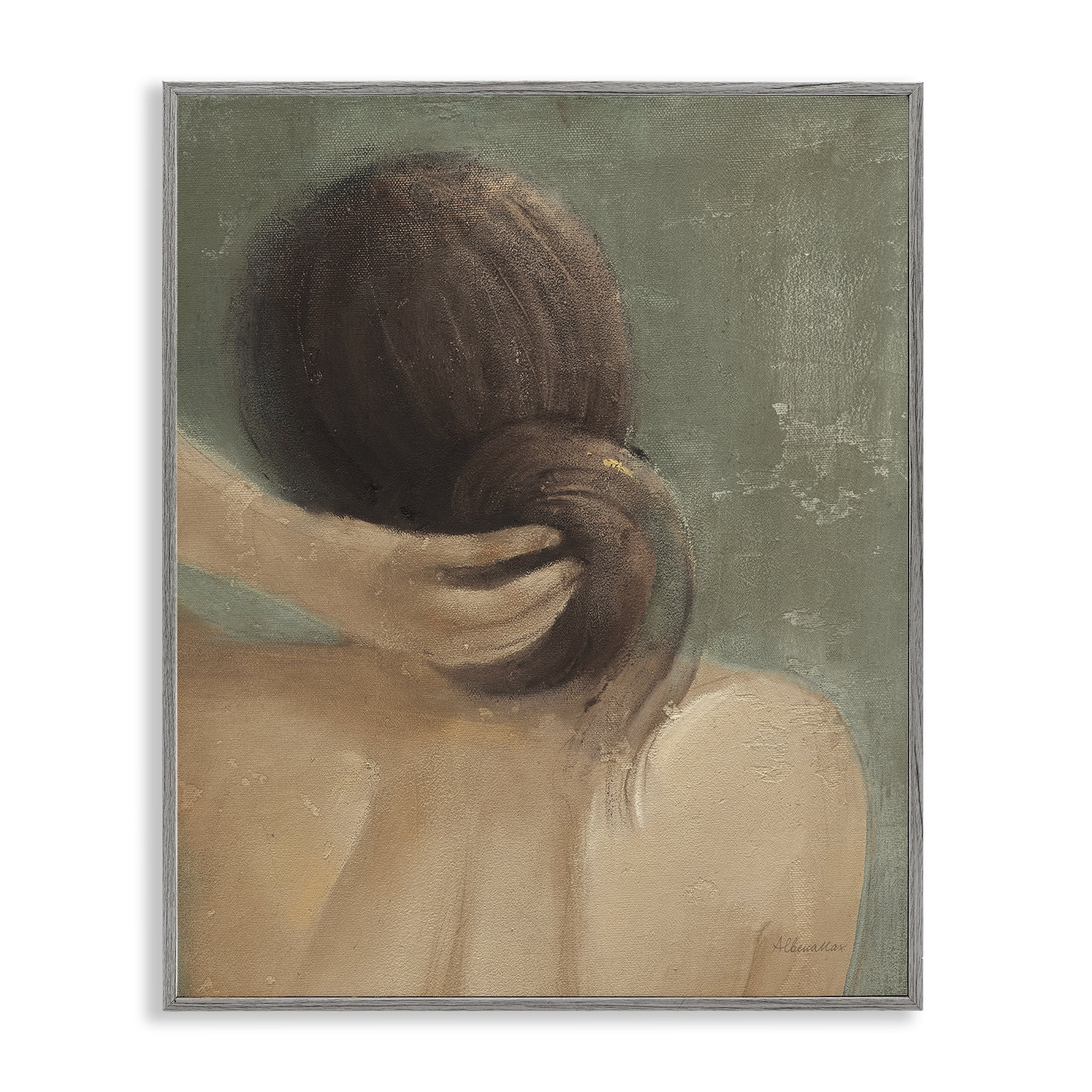 Stupell Industries Classic Brunette Woman Novelty Painting Gray Framed Art Print Wall Art, 24 x 30