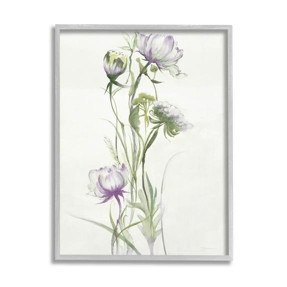 Stupell Industries Classic Budding Flower Blossoms Graphic Art Gray Framed Art Print Wall Art, Design by Liz Jardine