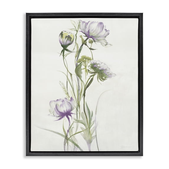Stupell Industries Traditional Classic Budding Flower Blossoms Black Floating Frame Canvas Art, 17 x 21, by Liz Jardine