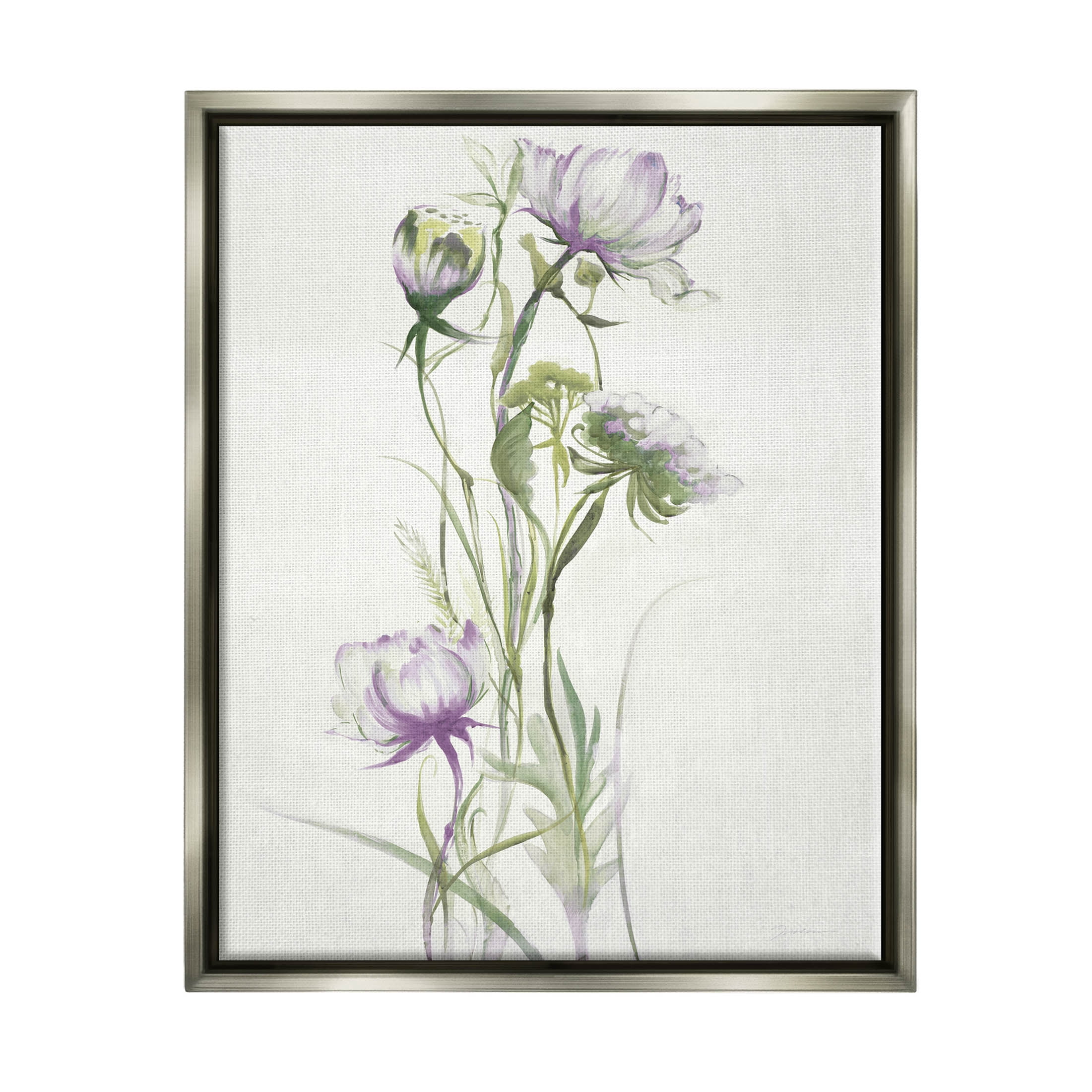 Stupell Industries Classic Budding Flower Blossoms Graphic Art Luster Gray Floating Framed Canvas Print Wall Art, Design by Liz Jardine
