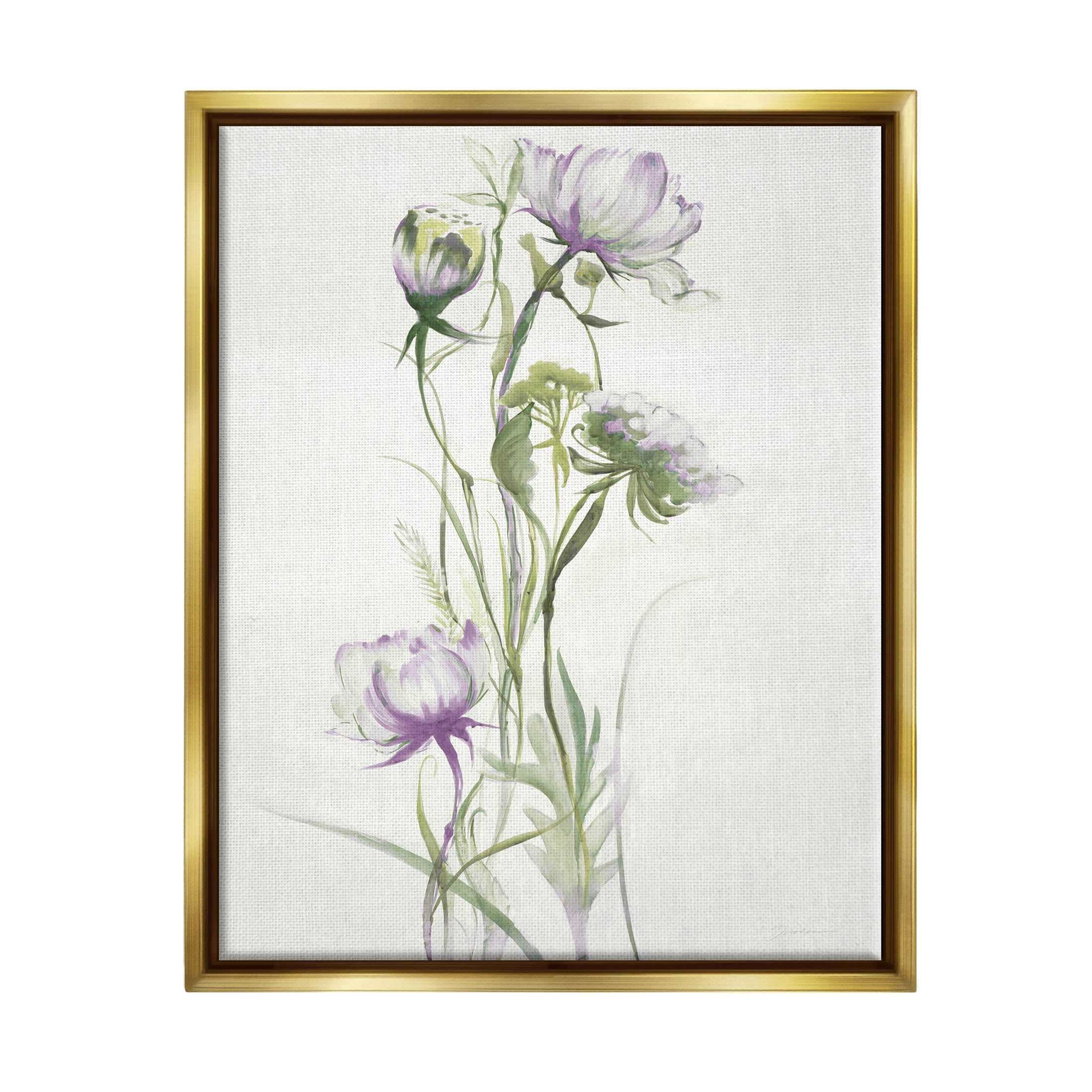 Stupell Industries Classic Budding Flower Blossoms Graphic Art Metallic Gold Floating Framed Canvas Print Wall Art, Design by Liz Jardine