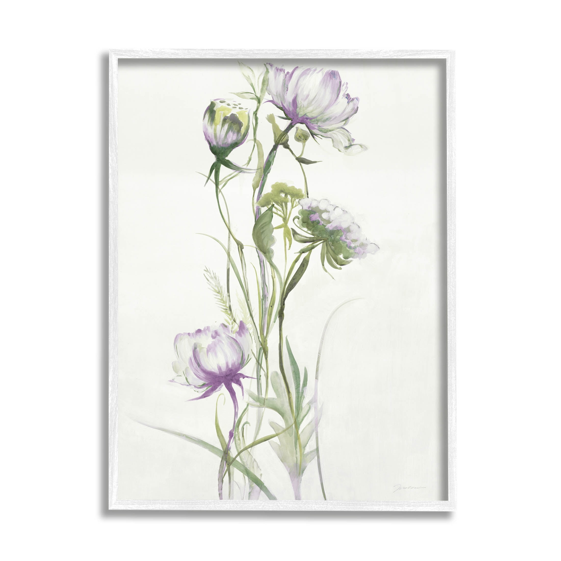Stupell Industries Classic Budding Flower Blossoms Graphic Art White Framed Art Print Wall Art, Design by Liz Jardine