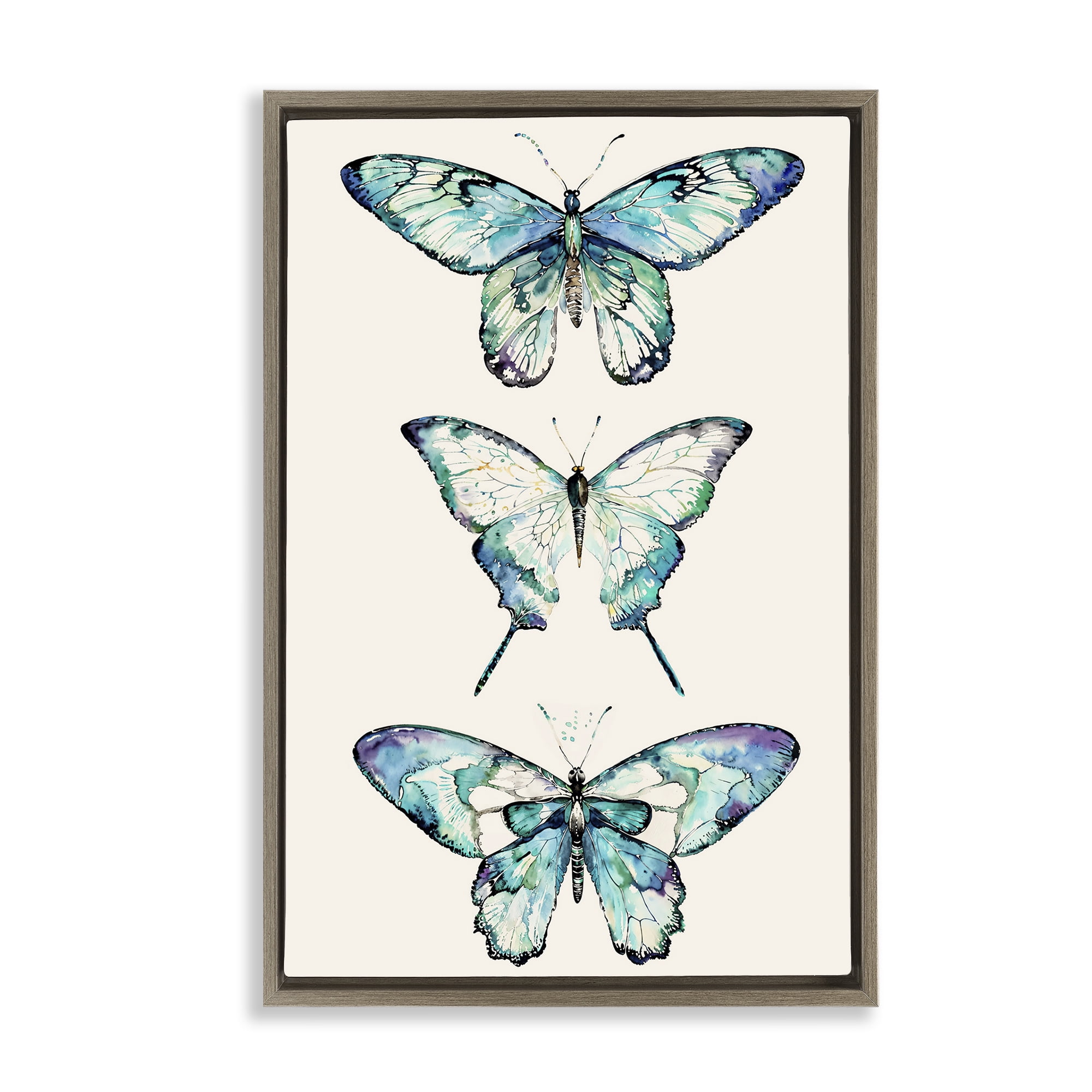 Stupell Industries Classic Butterfly Specimens Insects Painting Brown Floater Framed Canvas Art Print Wall Art, 21 x 31