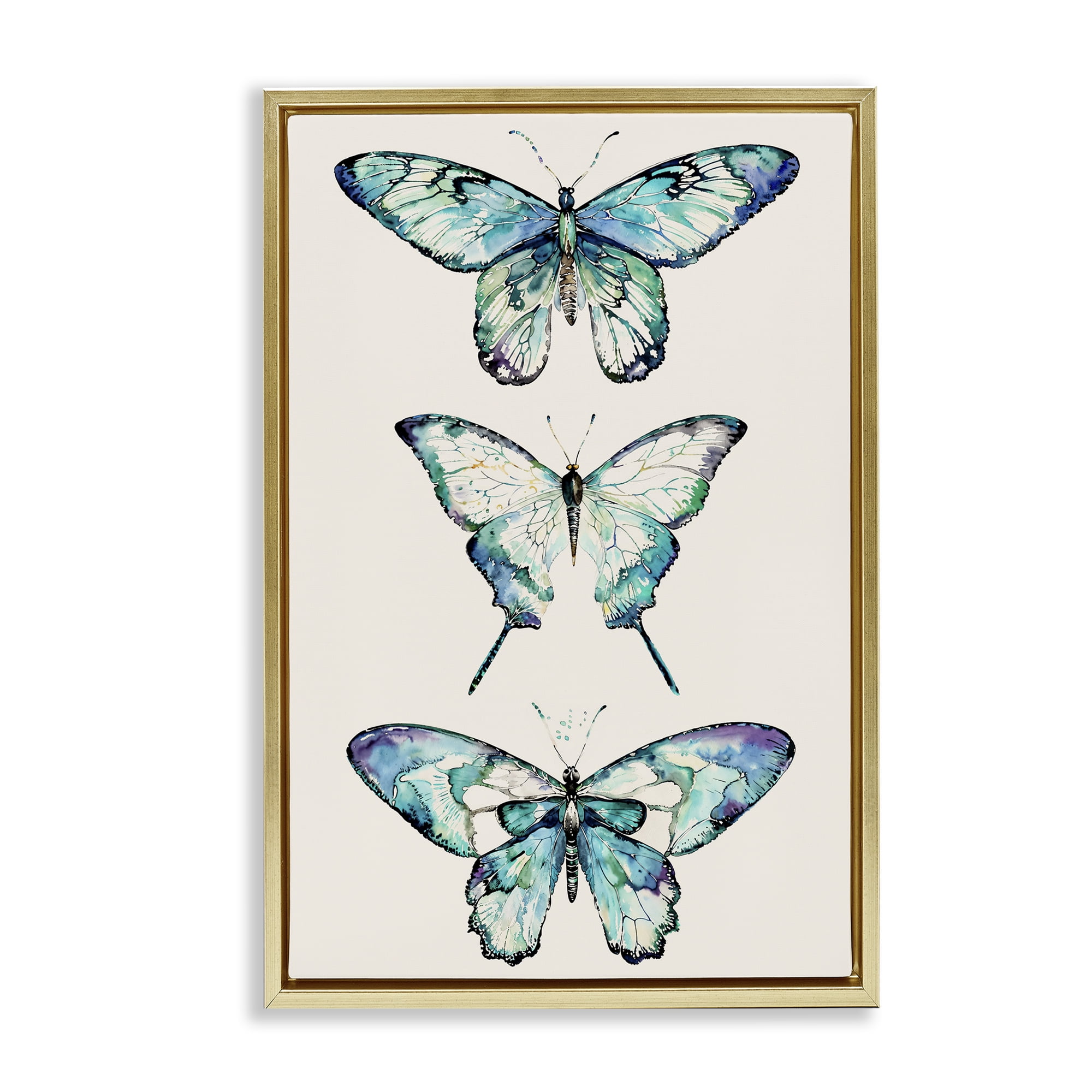 Stupell Industries Classic Butterfly Specimens Insects Painting Gold Floater Framed Canvas Art Print Wall Art, 21 x 31