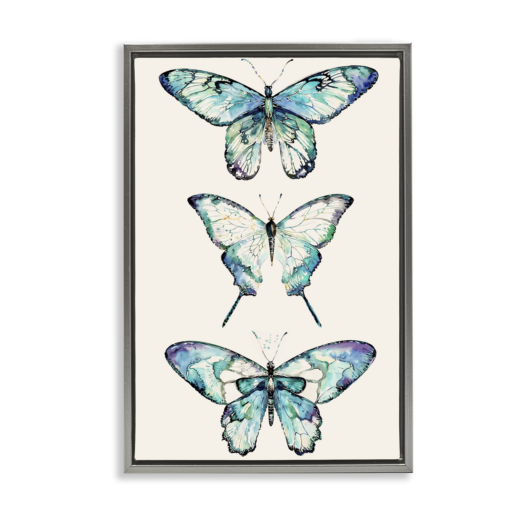 Stupell Industries Classic Butterfly Specimens Insects Painting Gray Floater Framed Canvas Art Print Wall Art, 21 x 31