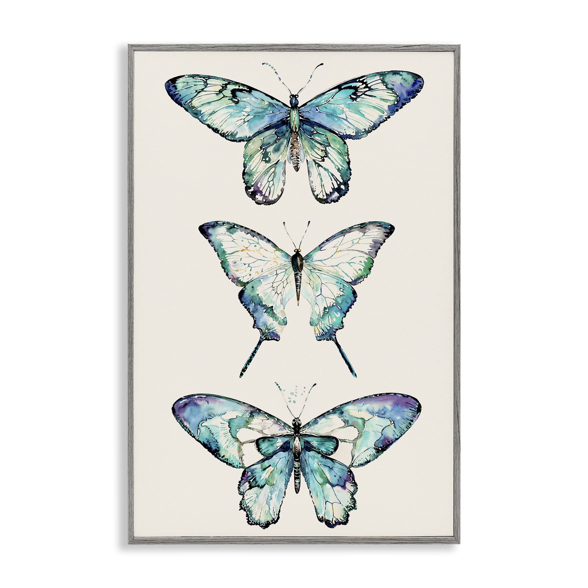 Stupell Industries Classic Butterfly Specimens Insects Painting Gray Framed Art Print Wall Art, 20 x 30