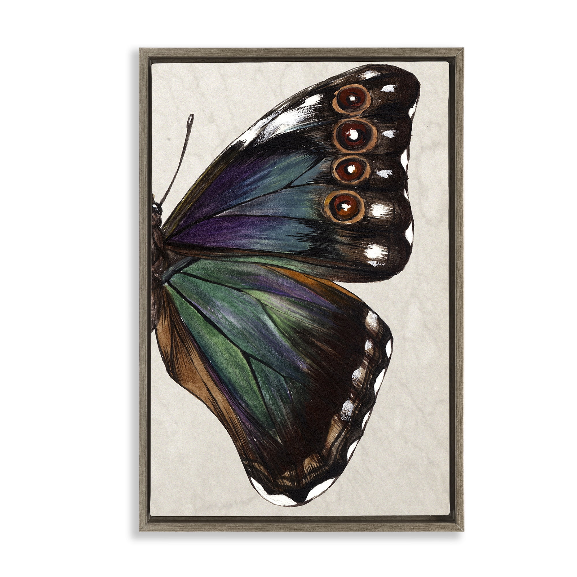Stupell Industries Classic Butterfly Wing Animals & Insects Painting Brown Floater Framed Canvas Art Print Wall Art, 17 x 25