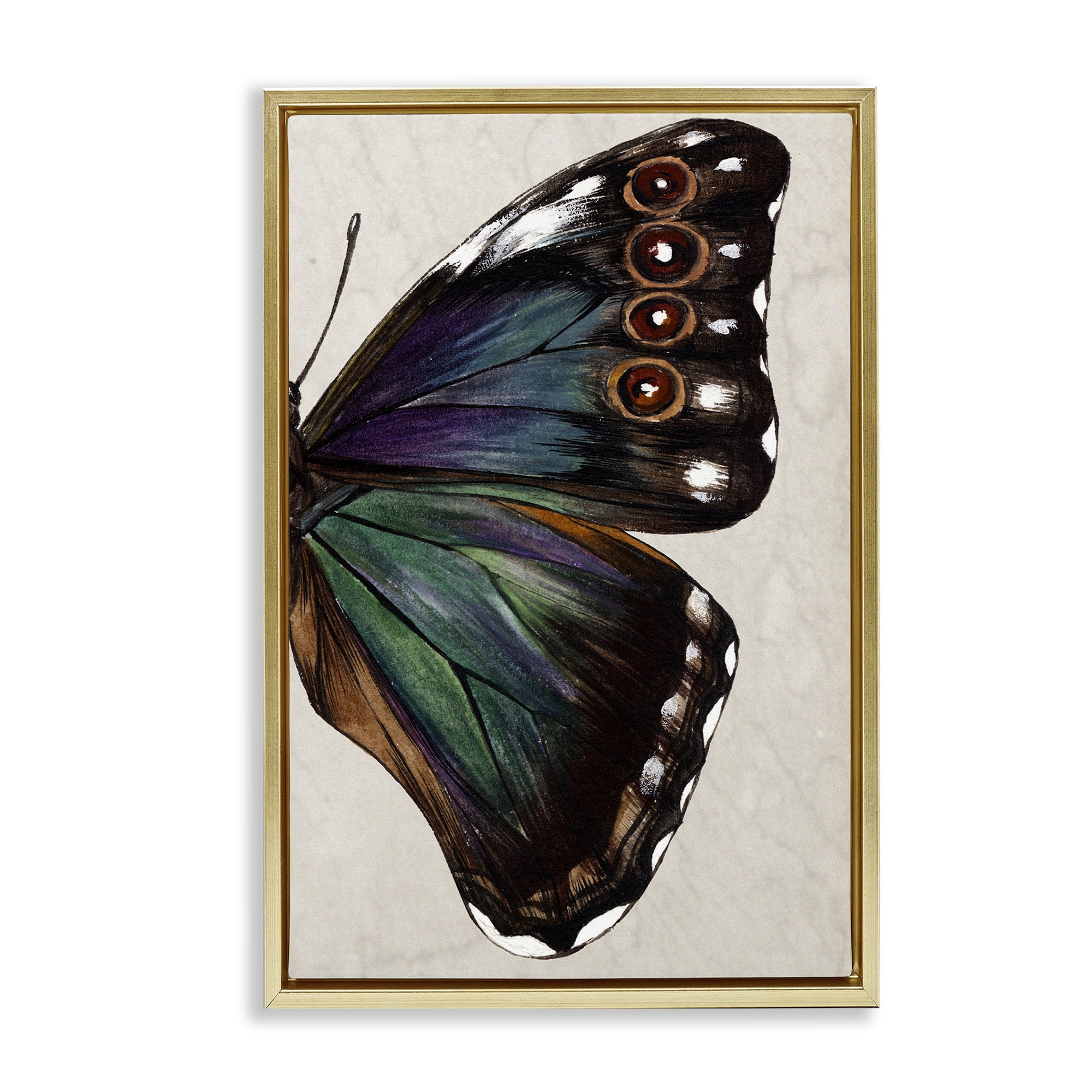 Stupell Industries Classic Butterfly Wing Animals & Insects Painting Gold Floater Framed Canvas Art Print Wall Art, 17 x 25