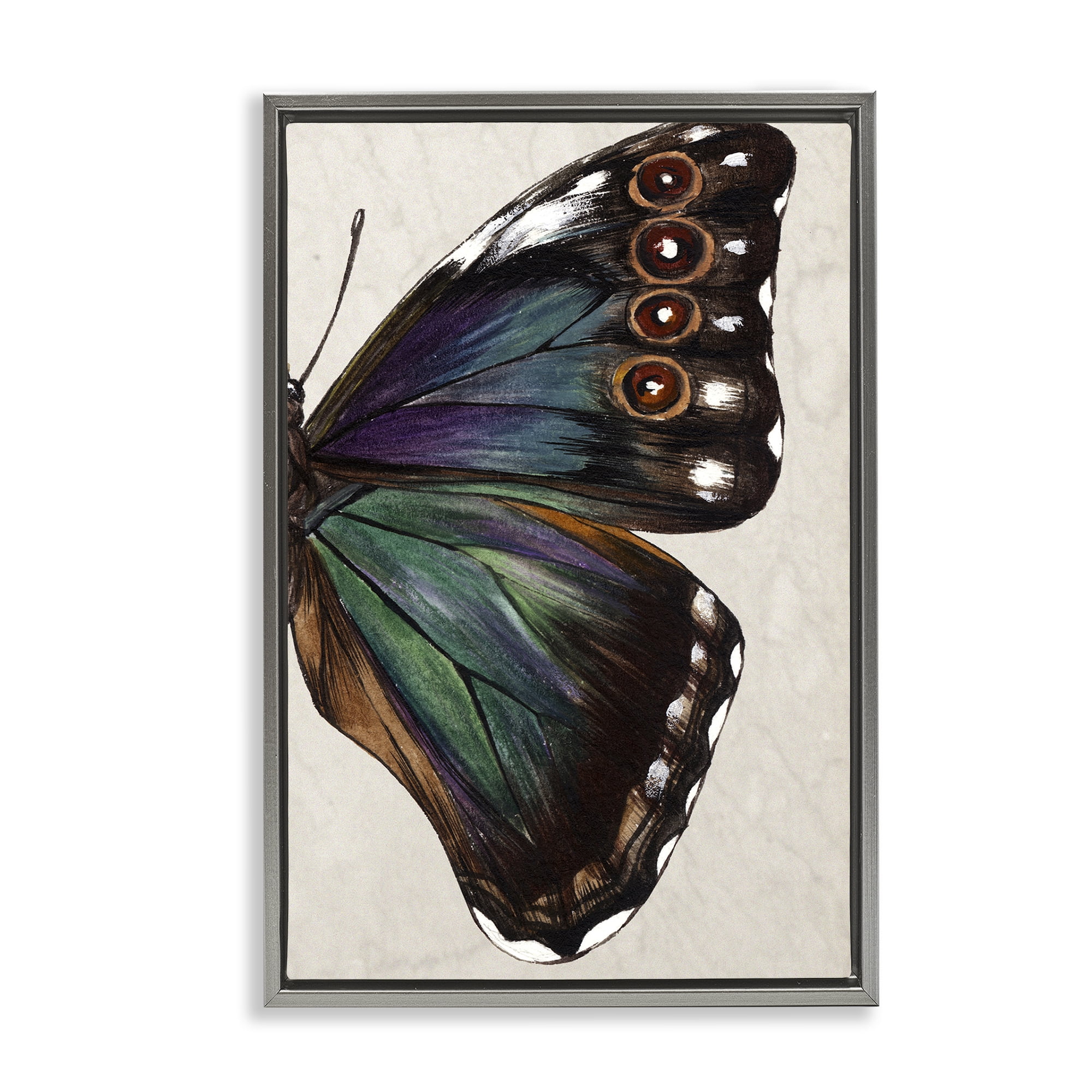 Stupell Industries Classic Butterfly Wing Animals & Insects Painting Gray Floater Framed Canvas Art Print Wall Art, 21 x 31
