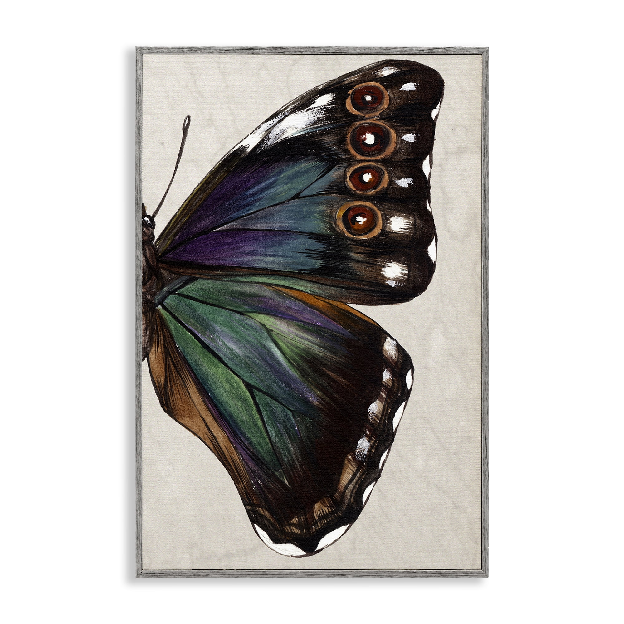 Stupell Industries Classic Butterfly Wing Animals & Insects Painting Gray Framed Art Print Wall Art, 16 x 24