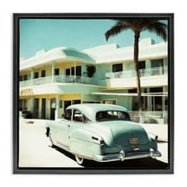 Stupell Industries Classic Car at Motel Transportation Painting Black Floater Framed Canvas Art Print Wall Art, 18 x 18