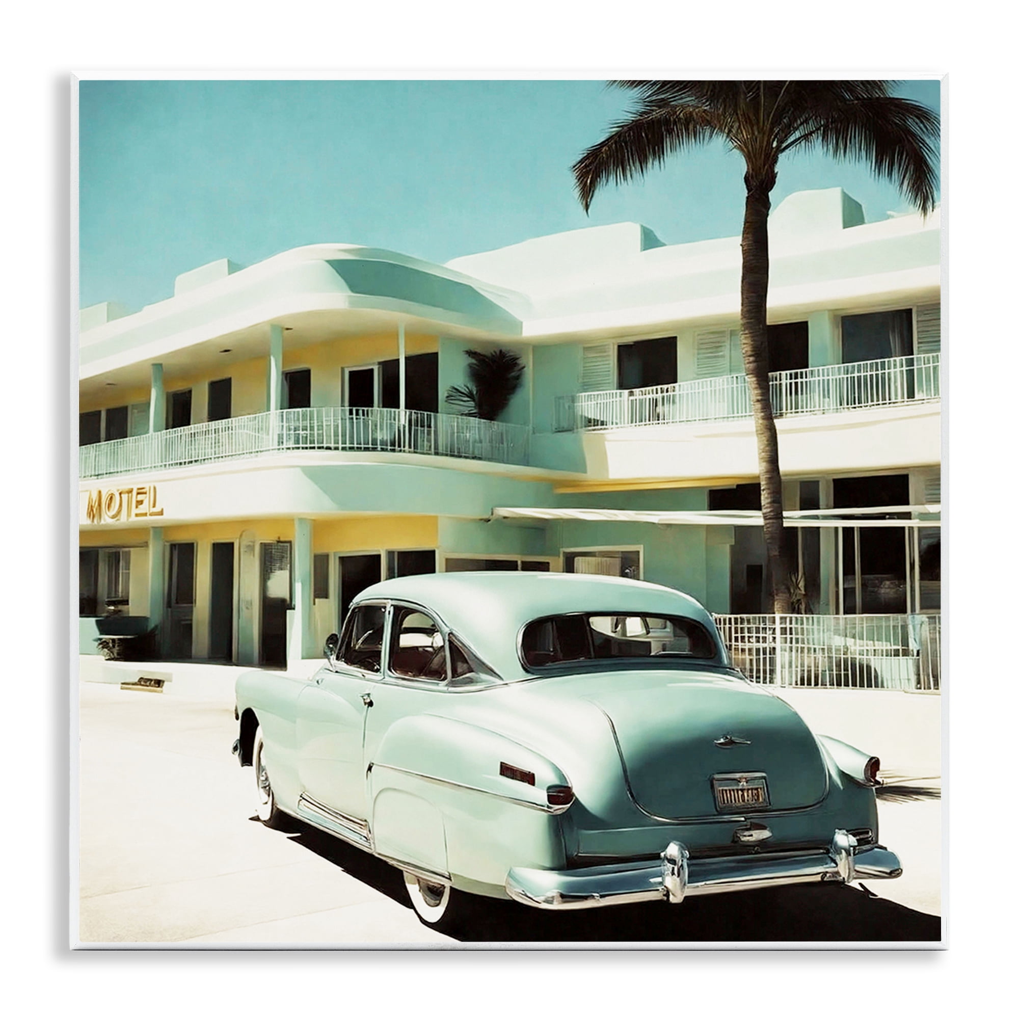 Stupell Industries Classic Car at Motel Transportation Painting Unframed Art Print Wall Art, 12 x 12