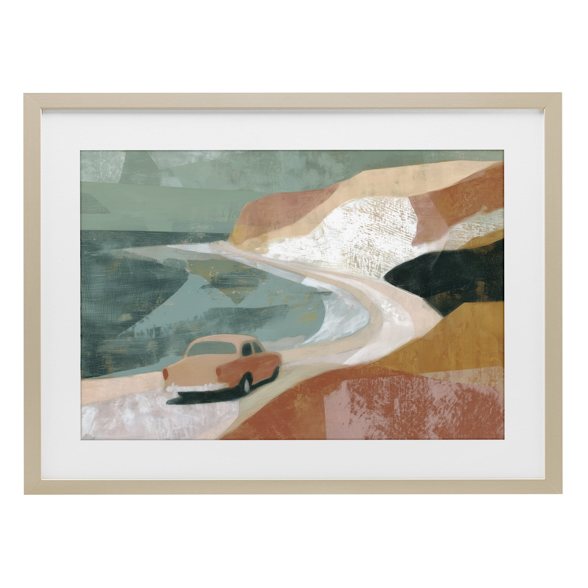Stupell Industries Classic Car on Coastal Highway Birch Framed Print Under Glass, design by Chromatic Storm Studio