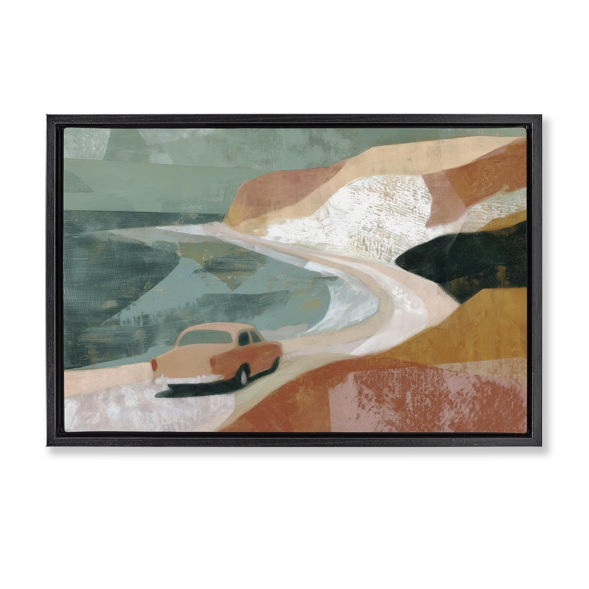 Stupell Industries Classic Car on Coastal Highway Black Framed Floater Canvas Wall Art, design by Chromatic Storm Studio