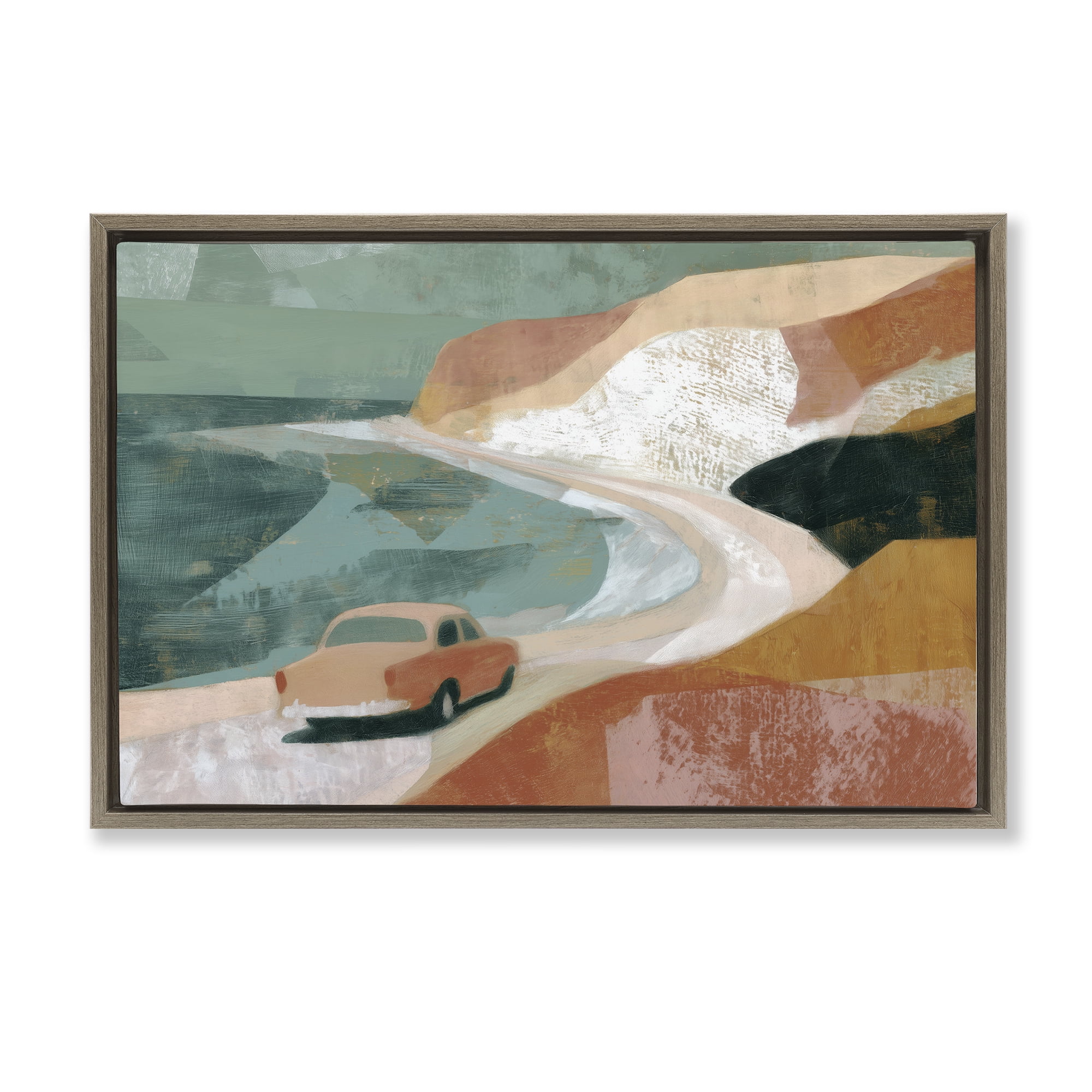 Stupell Industries Classic Car on Coastal Highway Brown Framed Floater Canvas Wall Art, design by Chromatic Storm Studio