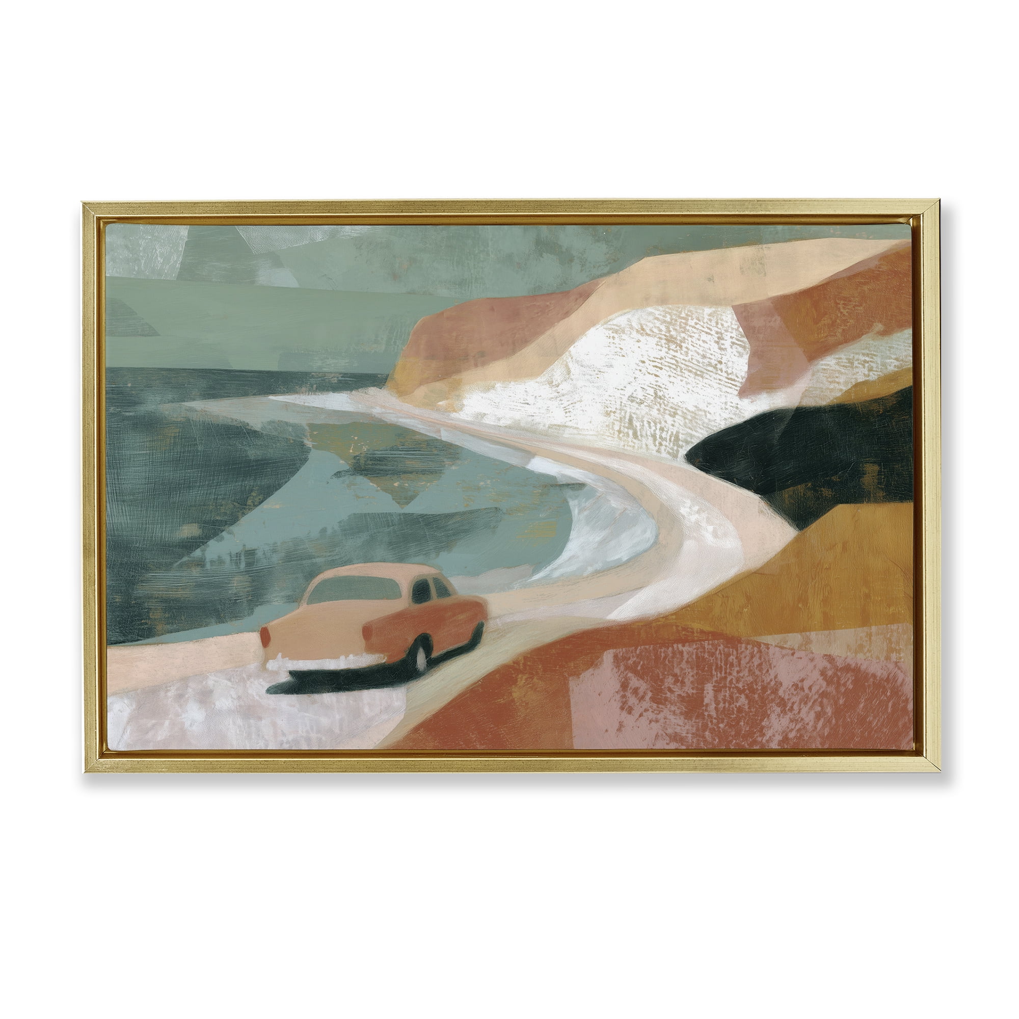 Stupell Industries Classic Car on Coastal Highway Gold Framed Floater Canvas Wall Art, design by Chromatic Storm Studio