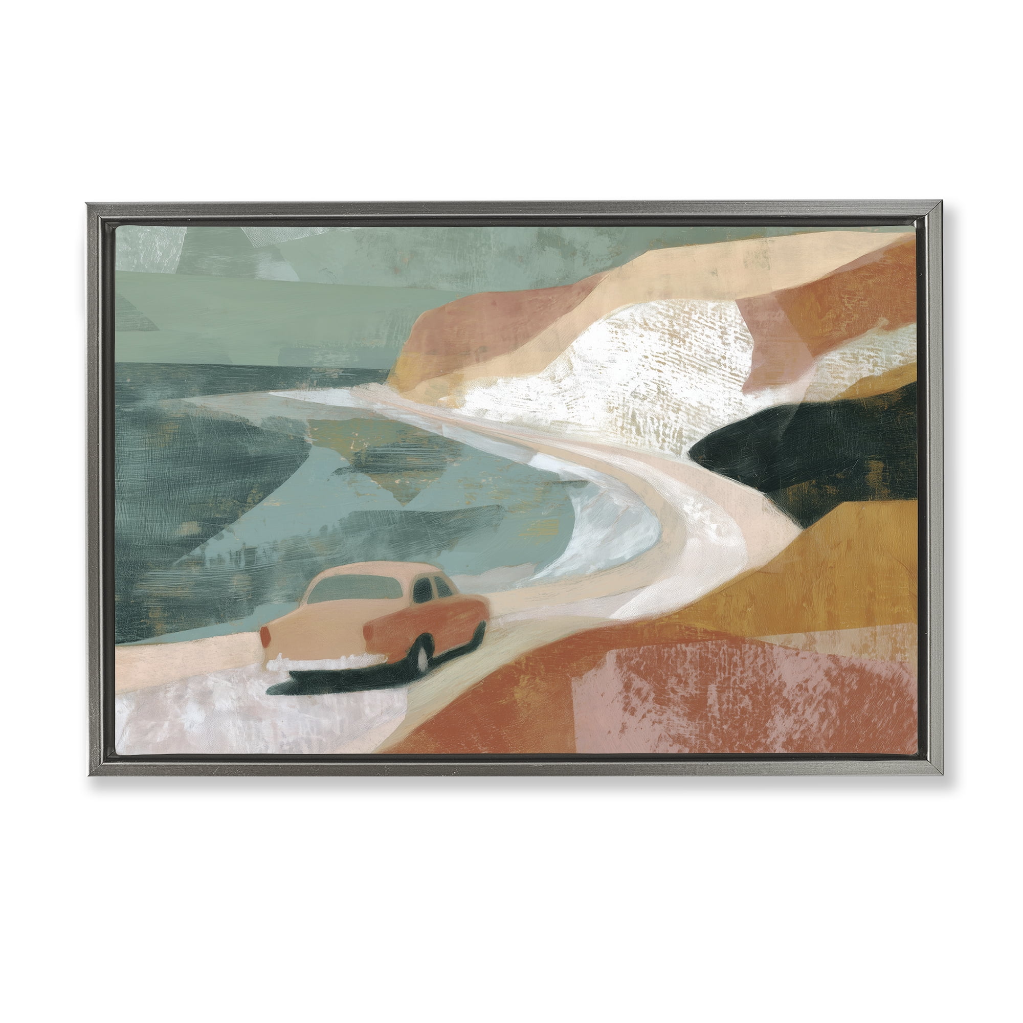 Stupell Industries Classic Car on Coastal Highway Gray Framed Floater Canvas Wall Art, design by Chromatic Storm Studio