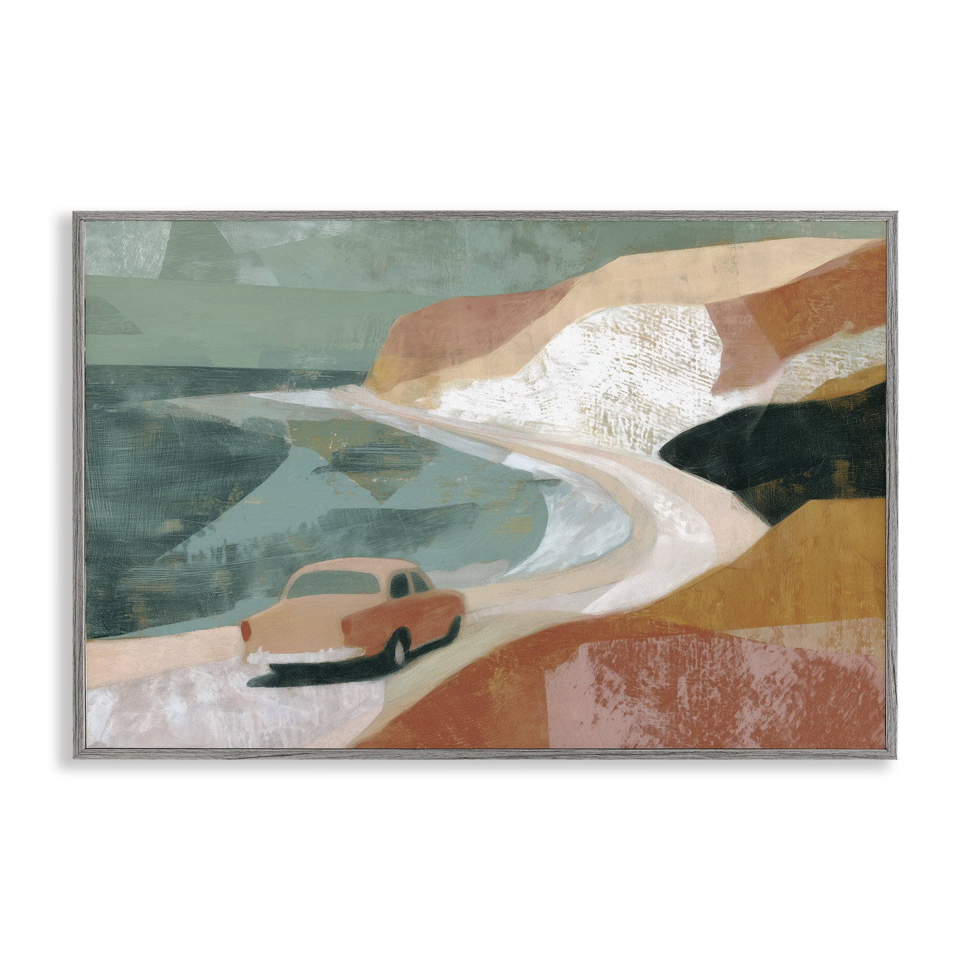 Stupell Industries Classic Car on Coastal Highway Gray Framed Giclee Art, design by Chromatic Storm Studio