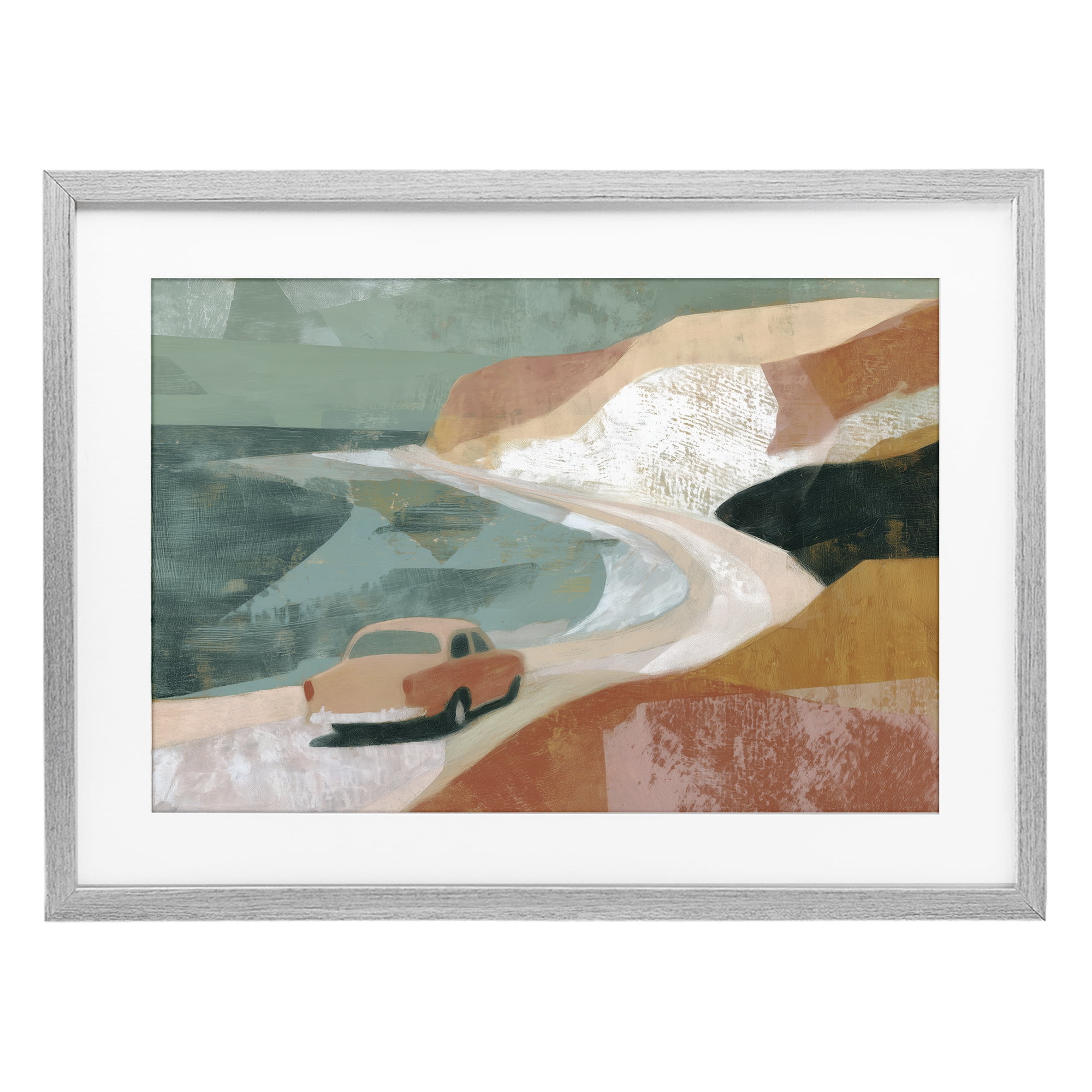 Stupell Industries Classic Car on Coastal Highway Gray Framed Print Under Glass, design by Chromatic Storm Studio