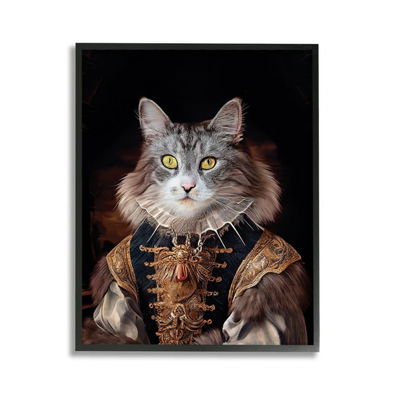 Stupell Industries Classic Cat Regal Fashion Animals & Insects Painting Black Framed Art Print Wall Art, 11 x 14