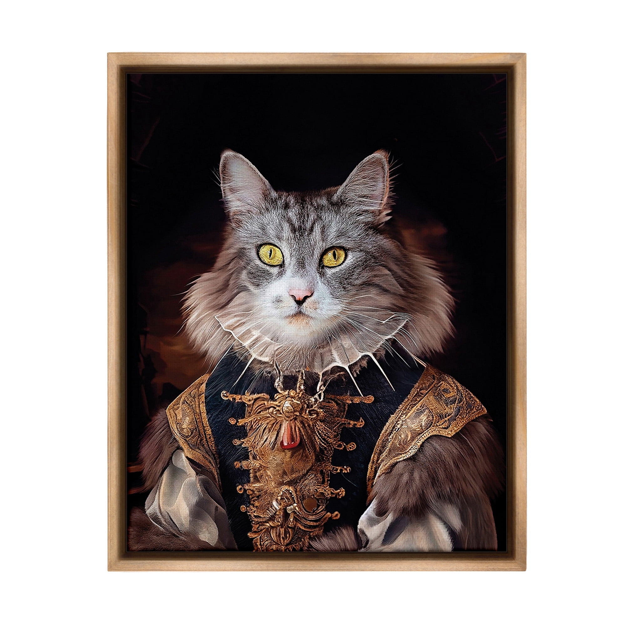 Stupell Industries Classic Cat Regal Fashion Animals & Insects Painting Brown Floater Framed Canvas Art Print Wall Art, 17 x 21