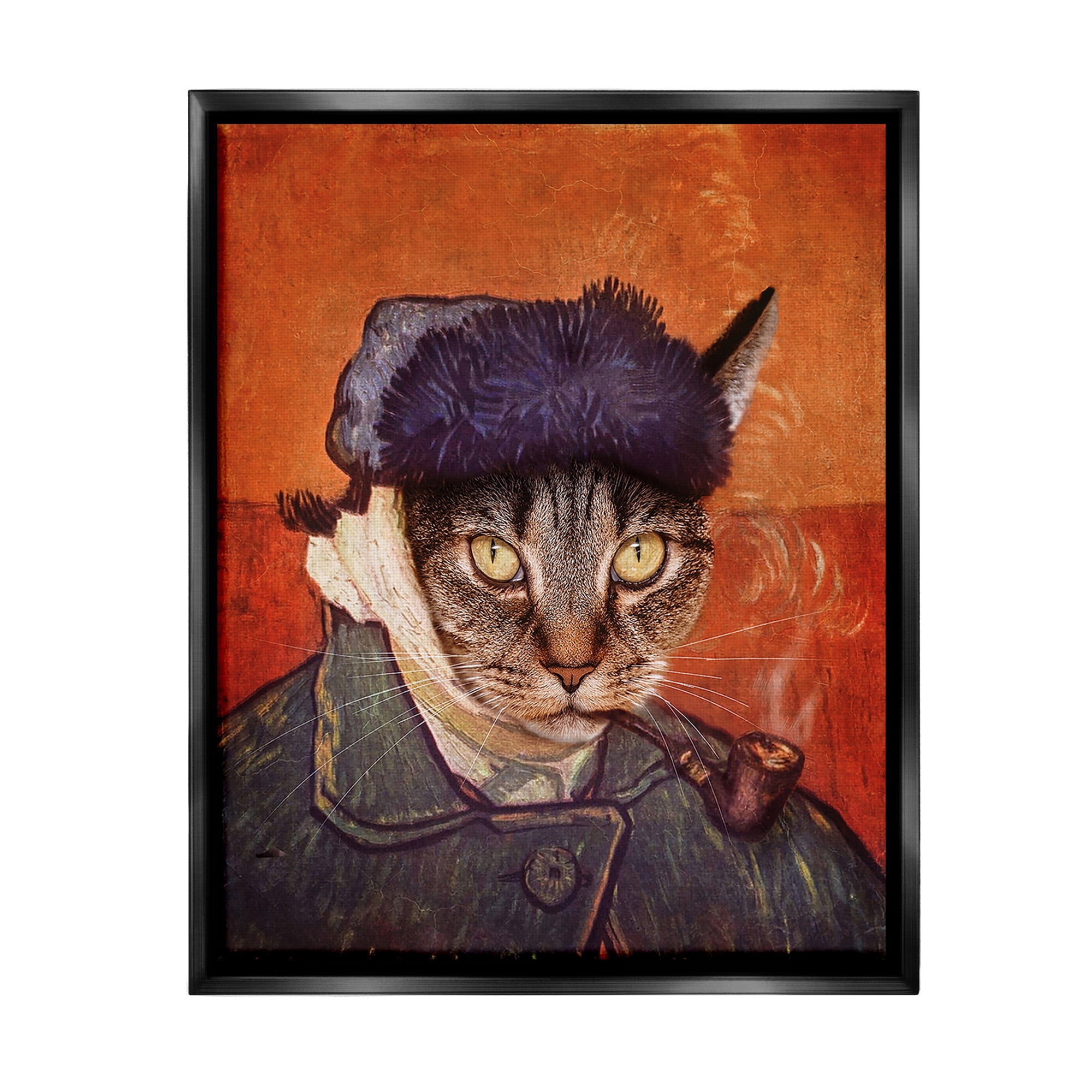 Stupell Industries Classic Cat Self Portrait Animals & Insects Painting Black Floater Framed Canvas Art Print Wall Art, 17 x 21