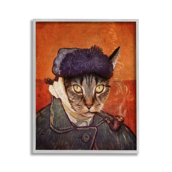 Stupell Industries Classic Cat Self Portrait Animals & Insects Painting Gray Framed Art Print Wall Art, 11 x 14