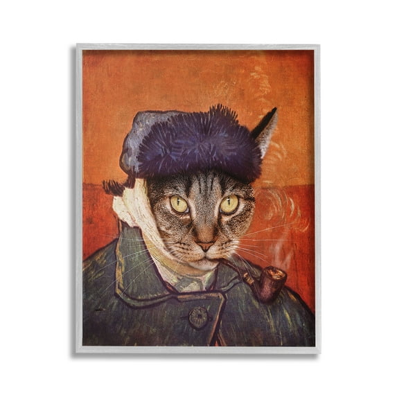 Stupell Industries Classic Cat Self Portrait Animals & Insects Painting Gray Framed Art Print Wall Art, 24 x 30
