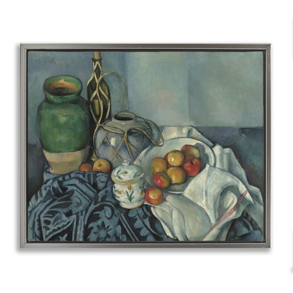 Stupell Industries Classic Cezanne Apples Still Life Food & Beverage Painting Gray Floater Framed Canvas Art Print Wall Art, 21 x 17