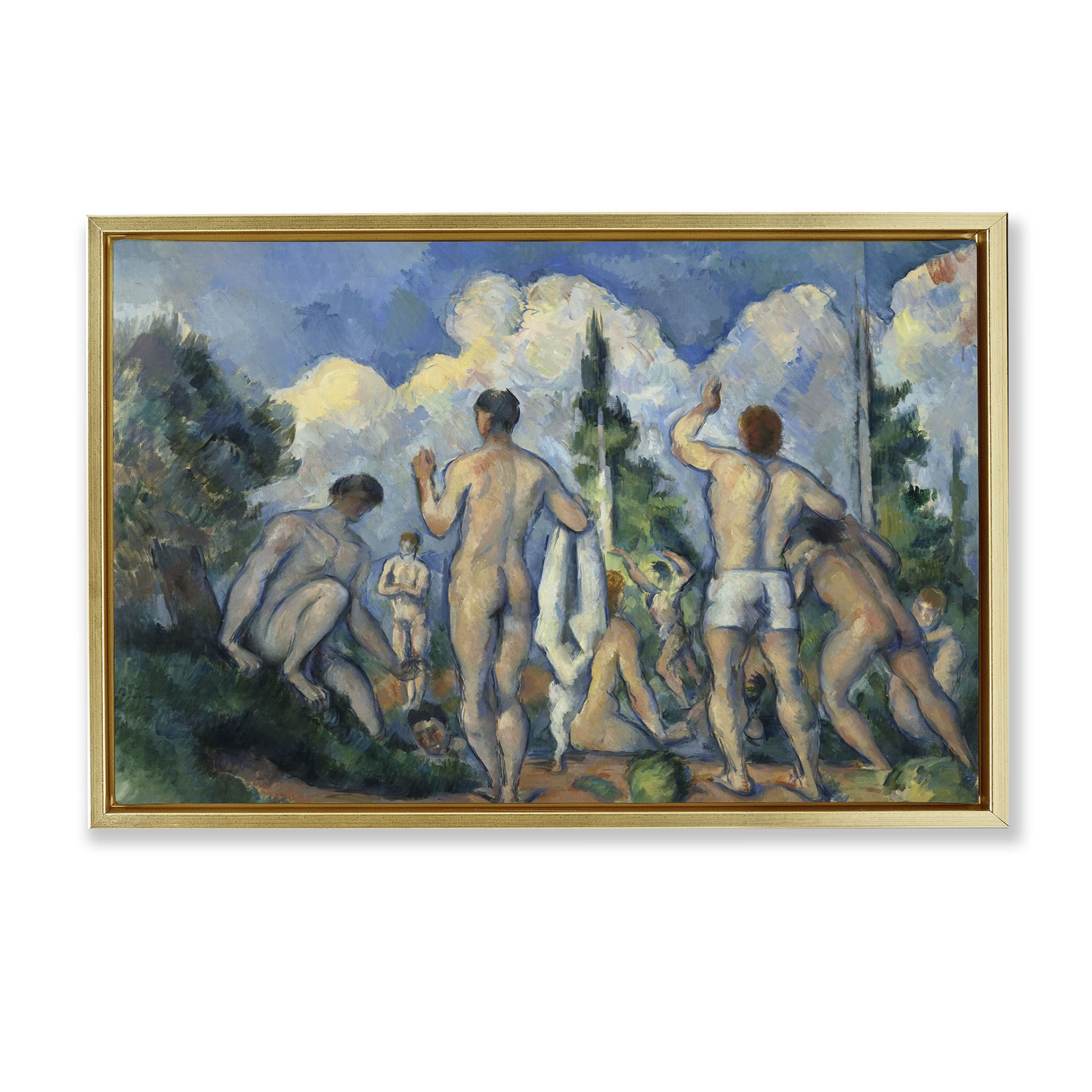 Stupell Industries Classic Cezanne Bathers People Painting Gold Floater Framed Canvas Art Print Wall Art, 25 x 17
