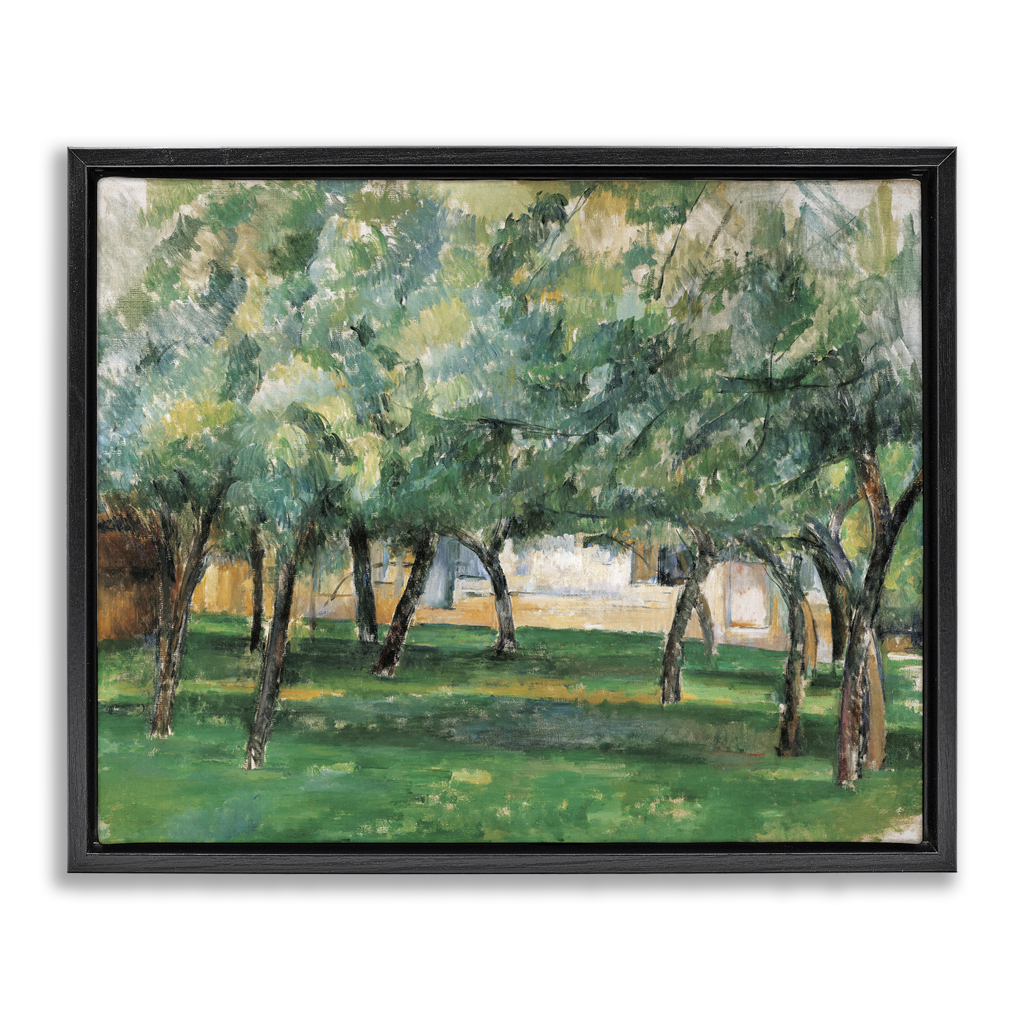 Stupell Industries Classic Cezanne Farm in Normandy Landscape & Nature Painting Black Floater Framed Canvas Art Print Wall Art, 21 x 17