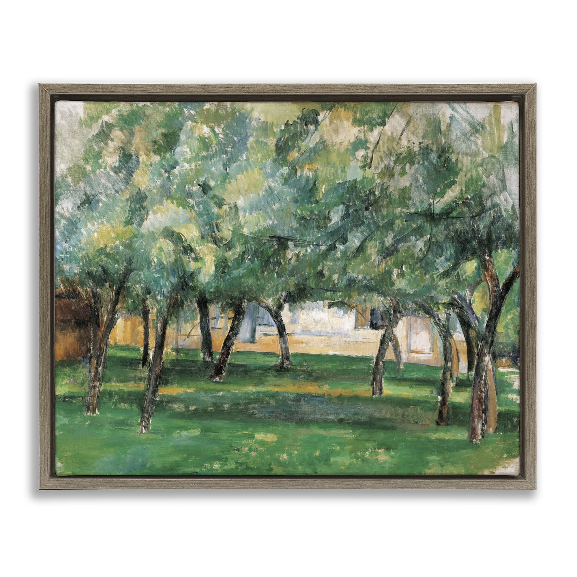 Stupell Industries Classic Cezanne Farm in Normandy Landscape & Nature Painting Brown Floater Framed Canvas Art Print Wall Art, 31 x 25