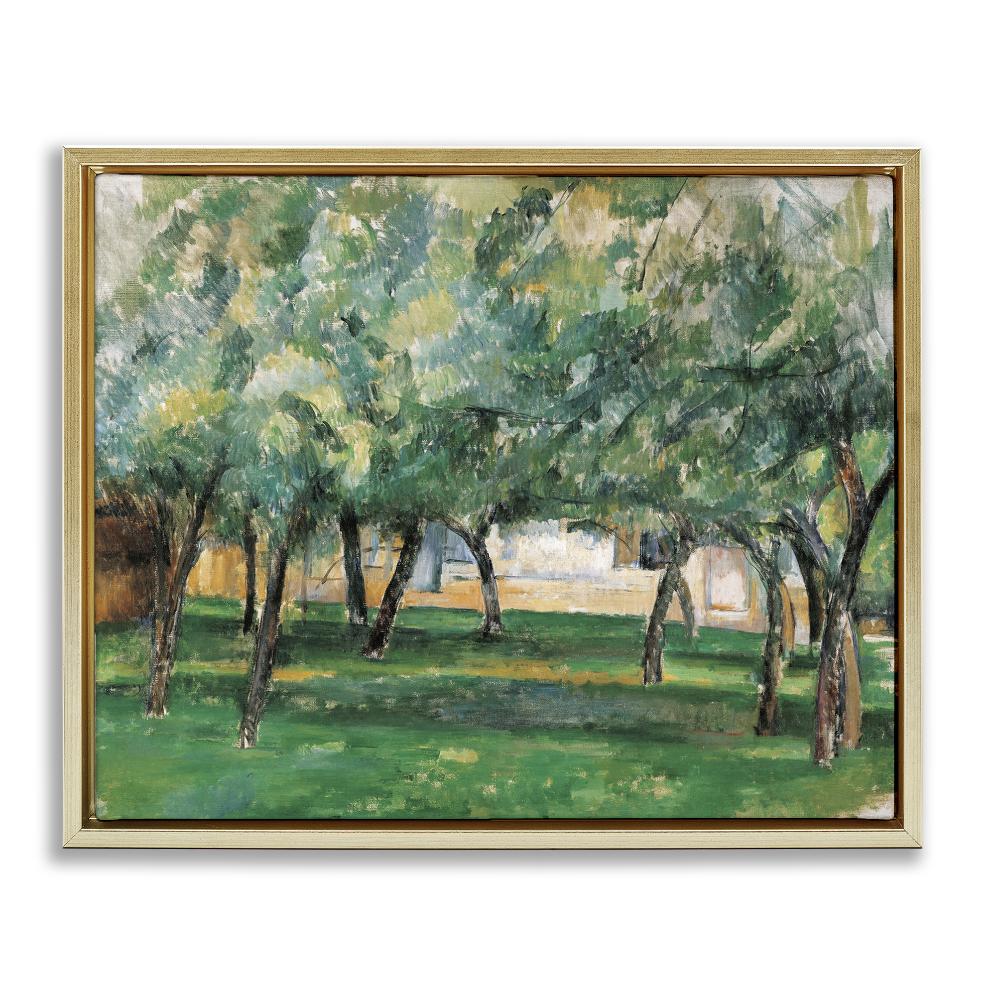 Stupell Industries Classic Cezanne Farm in Normandy Landscape & Nature Painting Gold Floater Framed Canvas Art Print Wall Art, 21 x 17