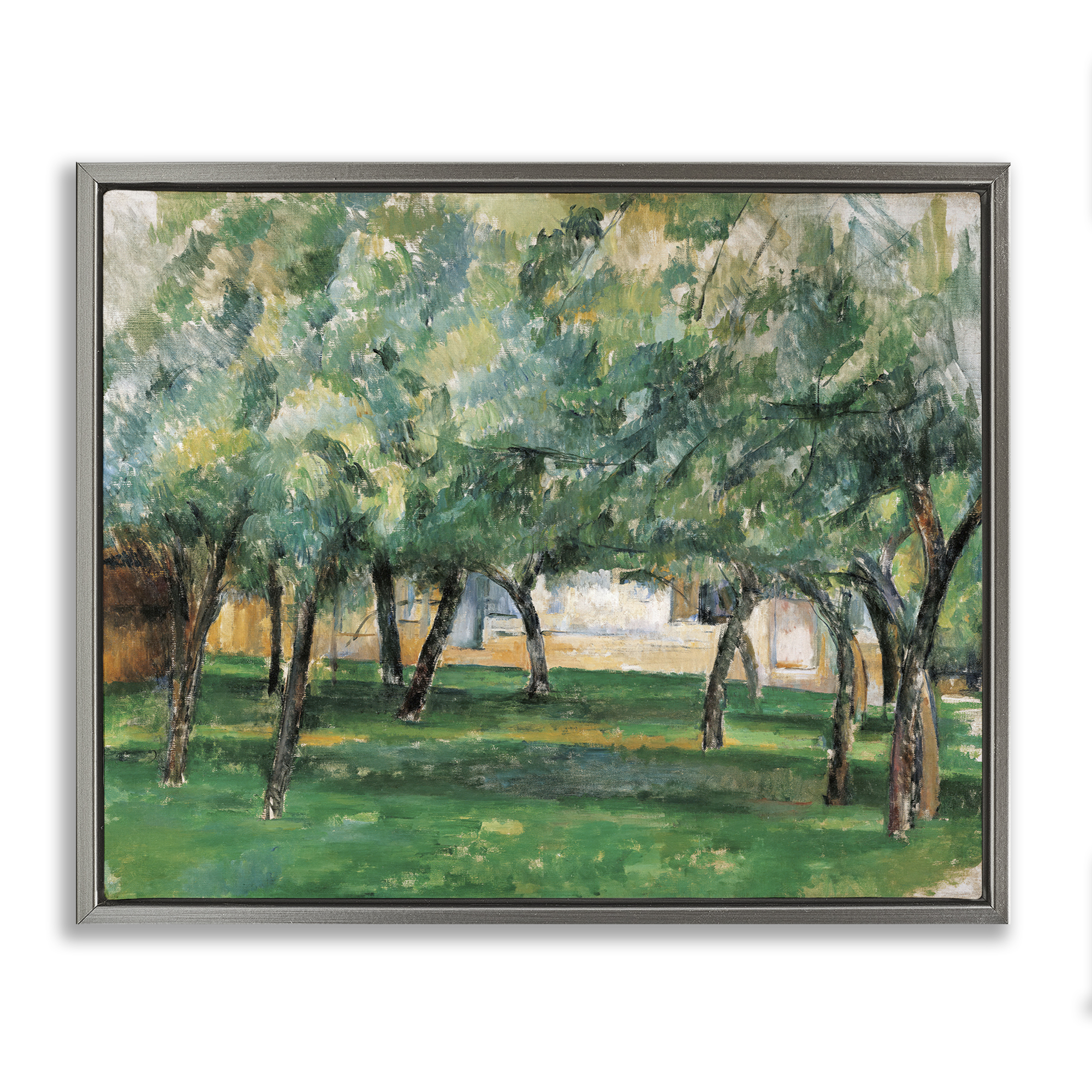 Stupell Industries Classic Cezanne Farm in Normandy Landscape & Nature Painting Gray Floater Framed Canvas Art Print Wall Art, 31 x 25