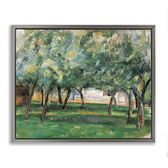 Stupell Industries Classic Cezanne Farm in Normandy Landscape & Nature Painting Gray Floater Framed Canvas Art Print Wall Art, 31 x 25