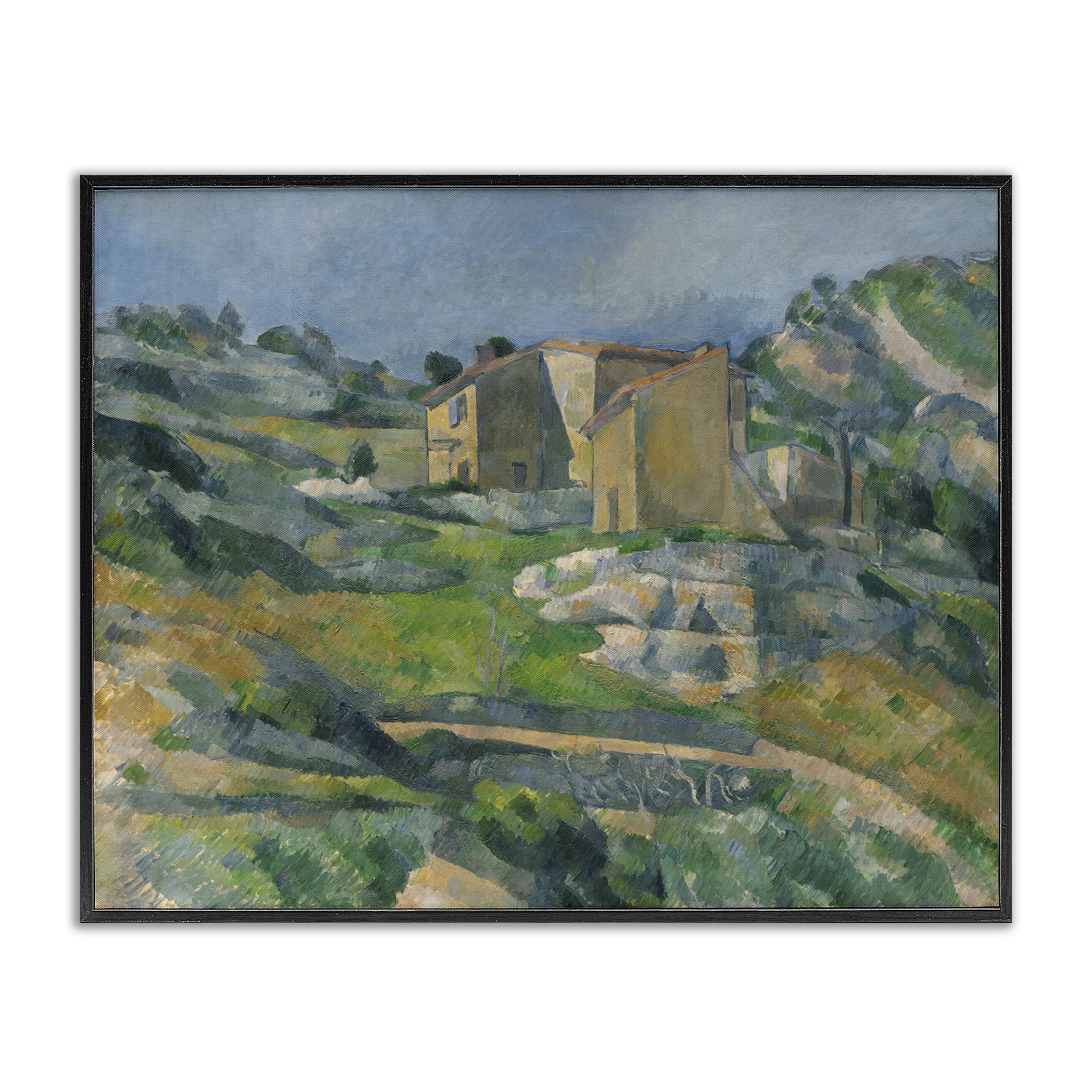 Stupell Industries Classic Cezanne Houses in Provence Landscape & Nature Painting Black Framed Art Print Wall Art, 30 x 24