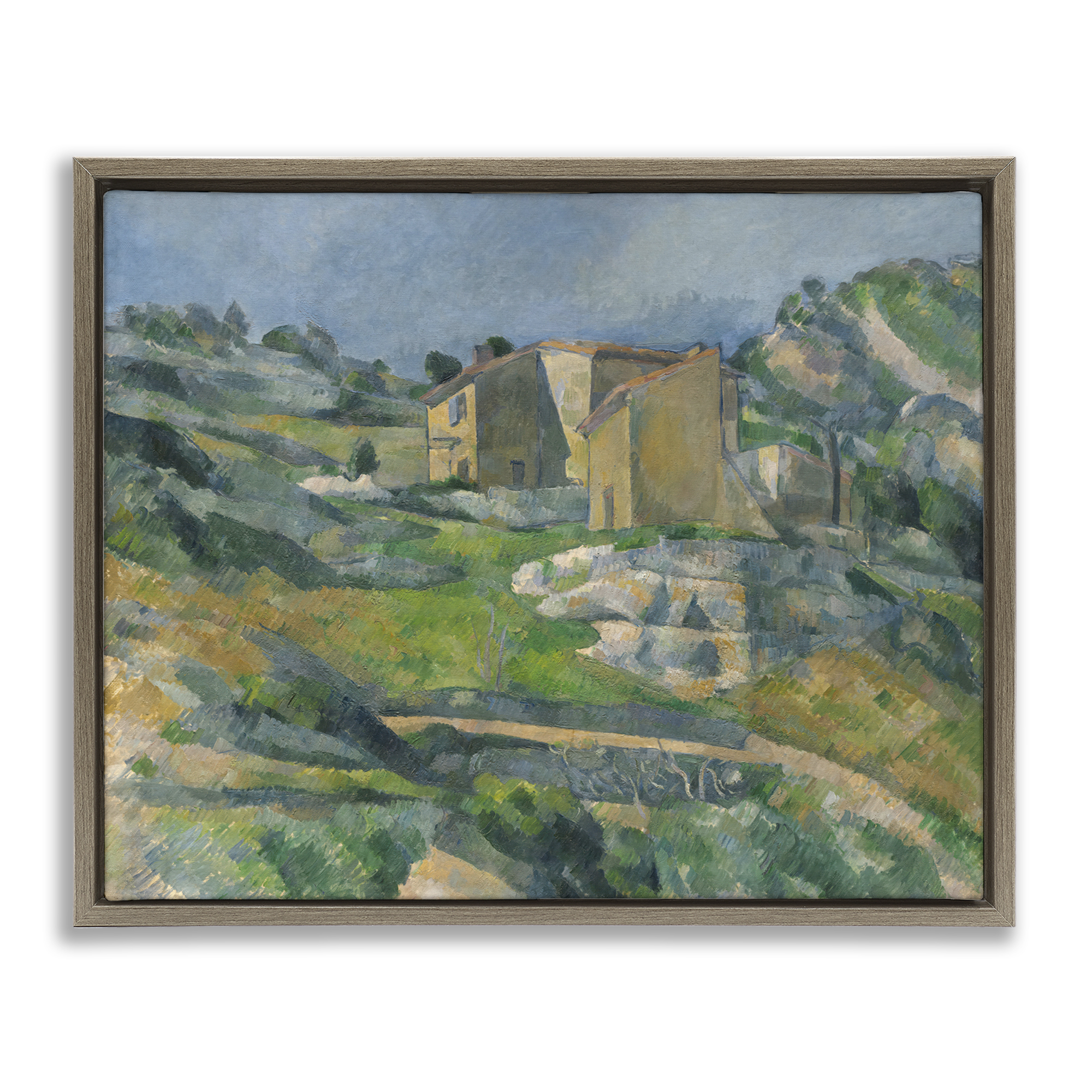 Stupell Industries Classic Cezanne Houses in Provence Landscape & Nature Painting Brown Floater Framed Canvas Art Print Wall Art, 21 x 17