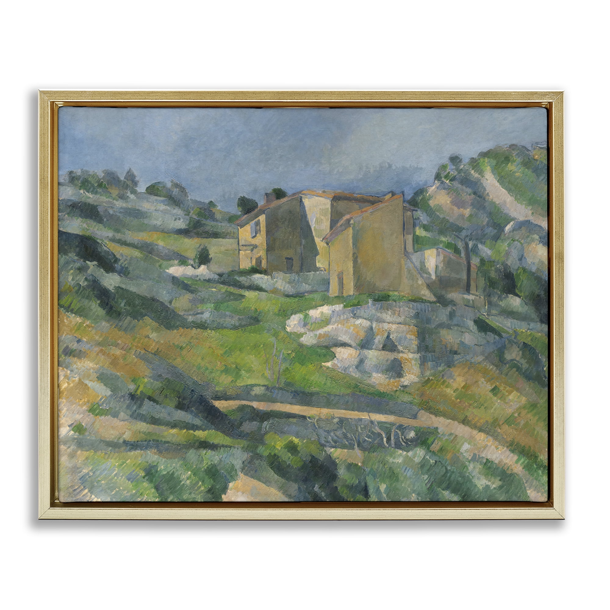 Stupell Industries Classic Cezanne Houses in Provence Landscape & Nature Painting Gold Floater Framed Canvas Art Print Wall Art, 31 x 25