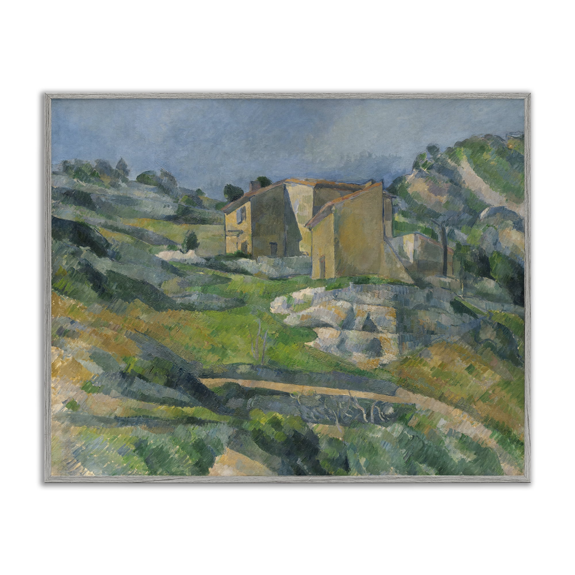 Stupell Industries Classic Cezanne Houses in Provence Landscape & Nature Painting Gray Framed Art Print Wall Art, 14 x 11